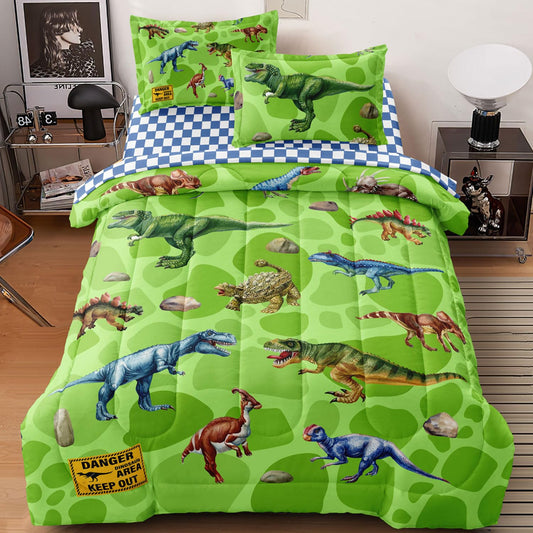 Leaflin Kids Dino Bedding Comforter Set Twin Size, 5 Pieces Bed in a Bag