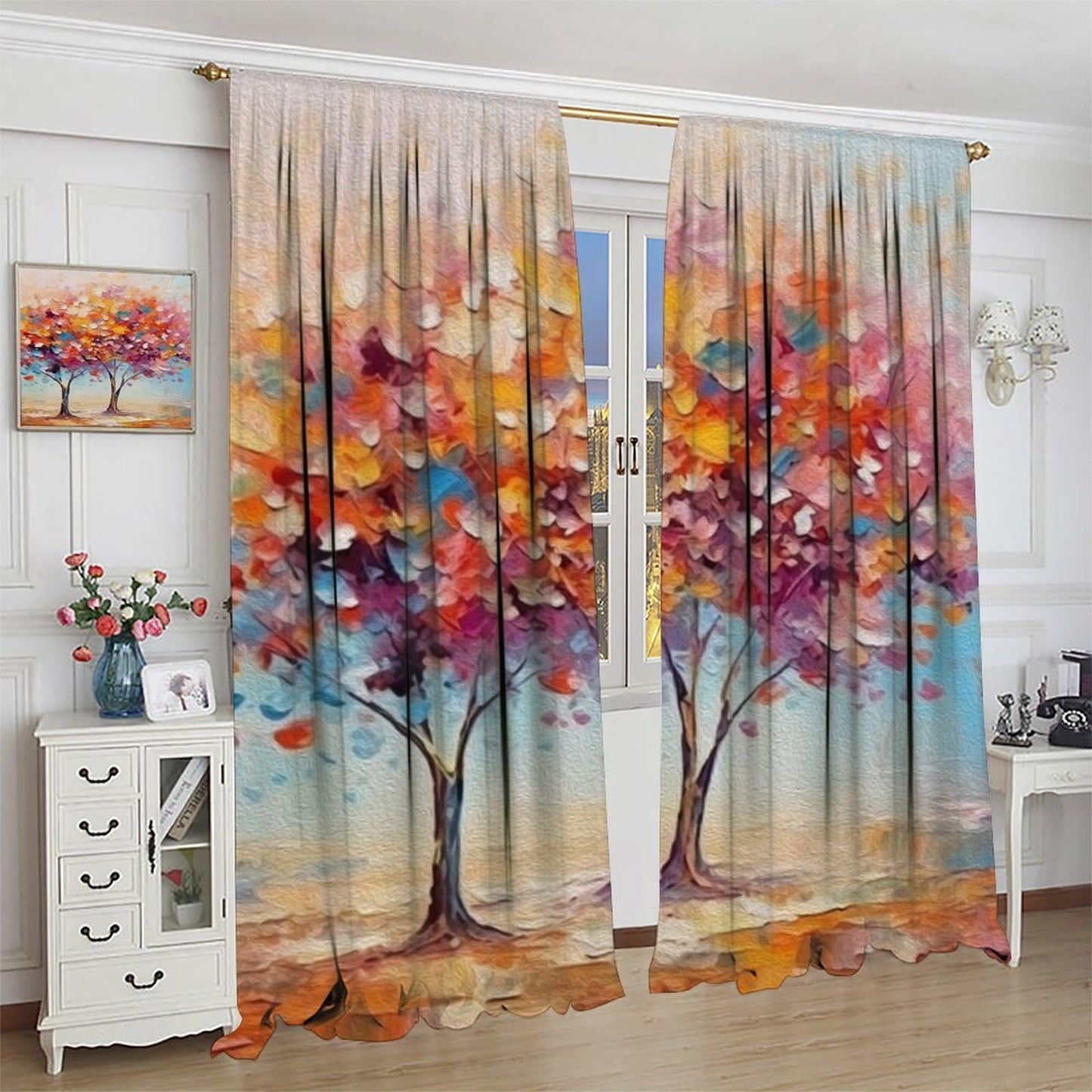 Blooming Tree Blackout Curtains, Thermal Insulated Light Blocking Drapes, Abstract Floral Landscape, Nature Home Decor for Bedroom Living Room,21" W x 45" L, 2 Panels