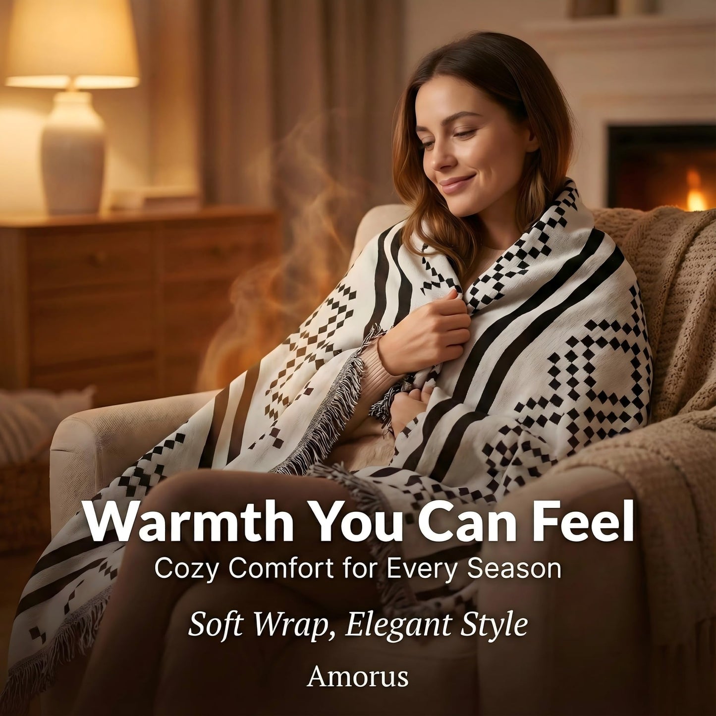 amorus Bohemian Throw Blankets,Throw Blanket Chenille Jacquard Tassels Soft Throws Cover for Couch, Bed,Outdoor Camping Picnic Car Travel Warm & Cozy for Seasons, Pattern II(63"*71")