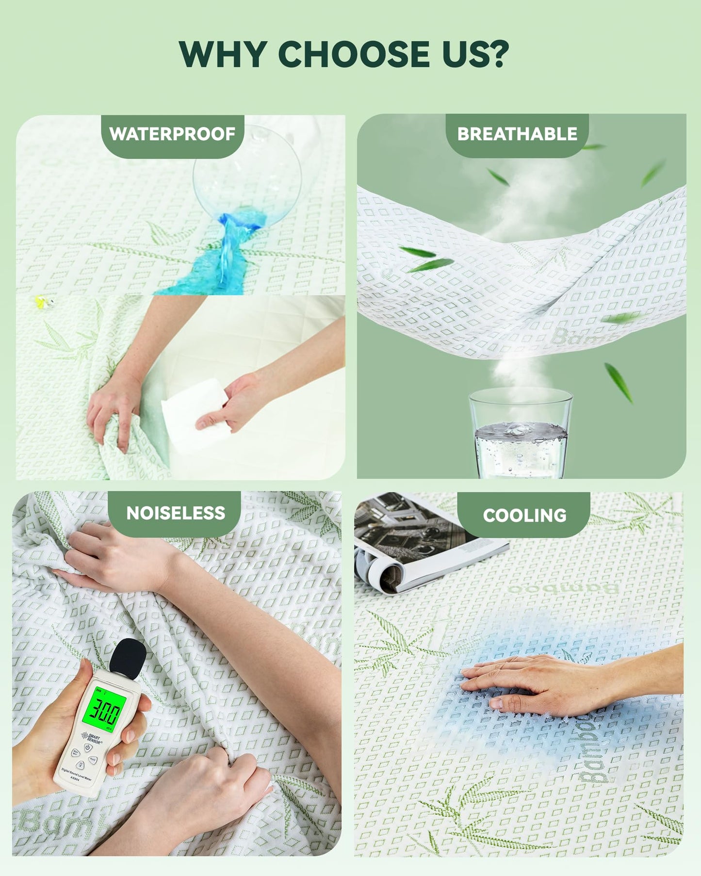 Welfibr Mattress Protector Waterproof 15% Viscose from Bamboo Cooling Cover for Hot Sleepers 3D Air Fabric Breathable Noiseless Soft Bed Cover for 6-18" Deep Pocket Adults, Incontinence Twin