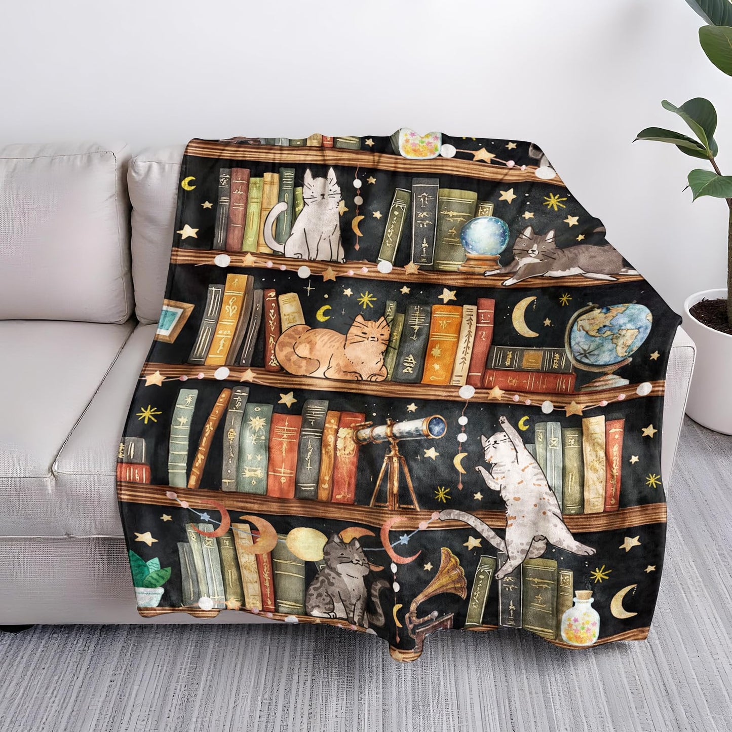 Library Cat Blanket Gifts for Girls, Book Lovers Gifts for Women, Cat Lover Gifts, Cats Christmas Thanksgiving Birthdat Gift for Women Mom Daughter Sister, Cats Decor for Room, Kitten Blanket 50X60 IN