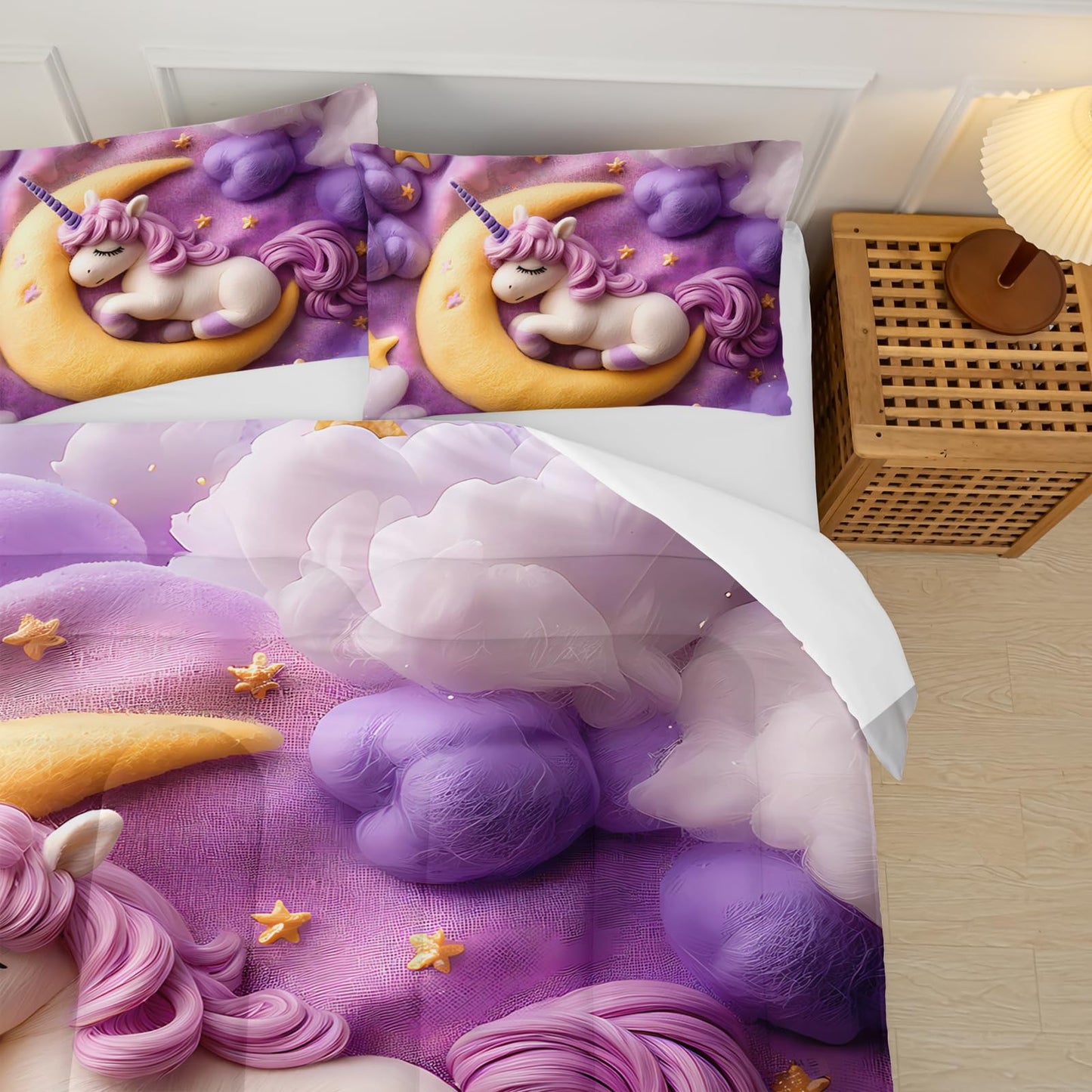 lneffble Purple Unicorn Full Bed Sheets and Comforter Set Kids Girls，Galaxy Unicorn Full Bedding Sets for Girls，with 1 Comforter with 2 Pillow Case