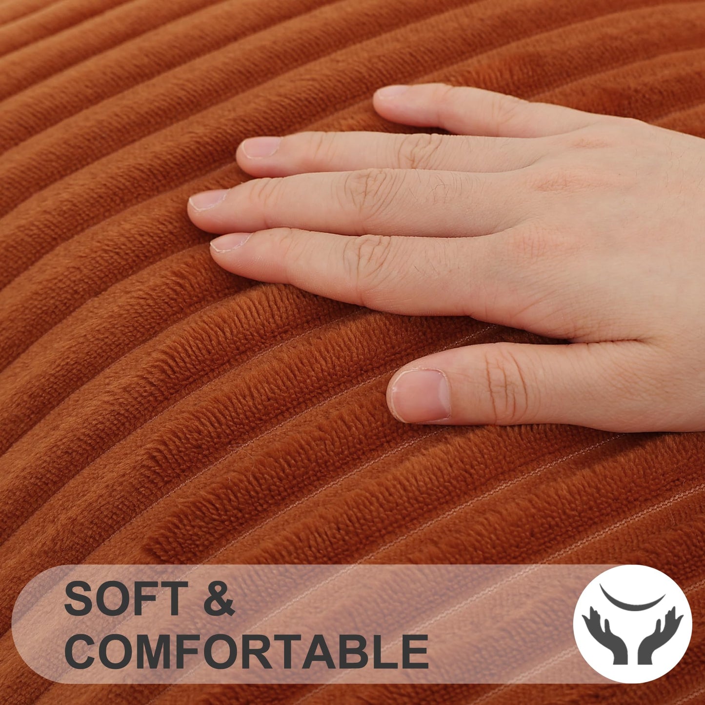 Simmore Decorative Throw Pillow Covers 18x18 Set of 2, Soft Natural Plush Flannel Double-Sided Fluffy Couch Pillow Covers for Sofa Living Room, Rust