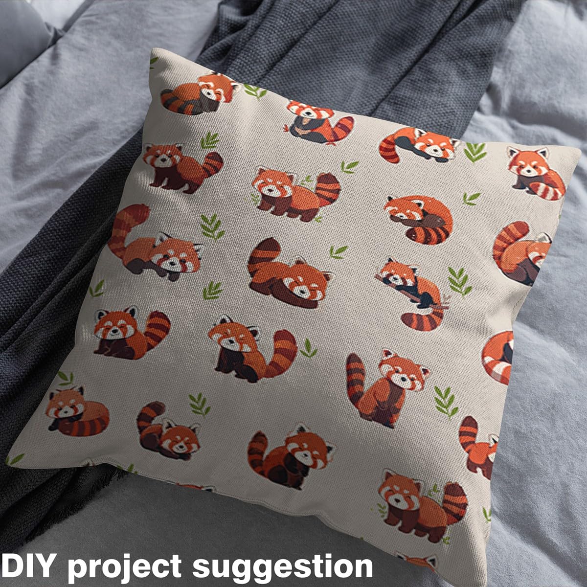 Cute Red Panda Fabric by The Yard Cartoon Kawaii Wild Animals No Stretch Sewing Fabric Green Leaves Jungle Plants Rustic Style Soft Flannel Polyester Fabric for DIY Home Accents 1 Yard Pre-Cut,36"x59"