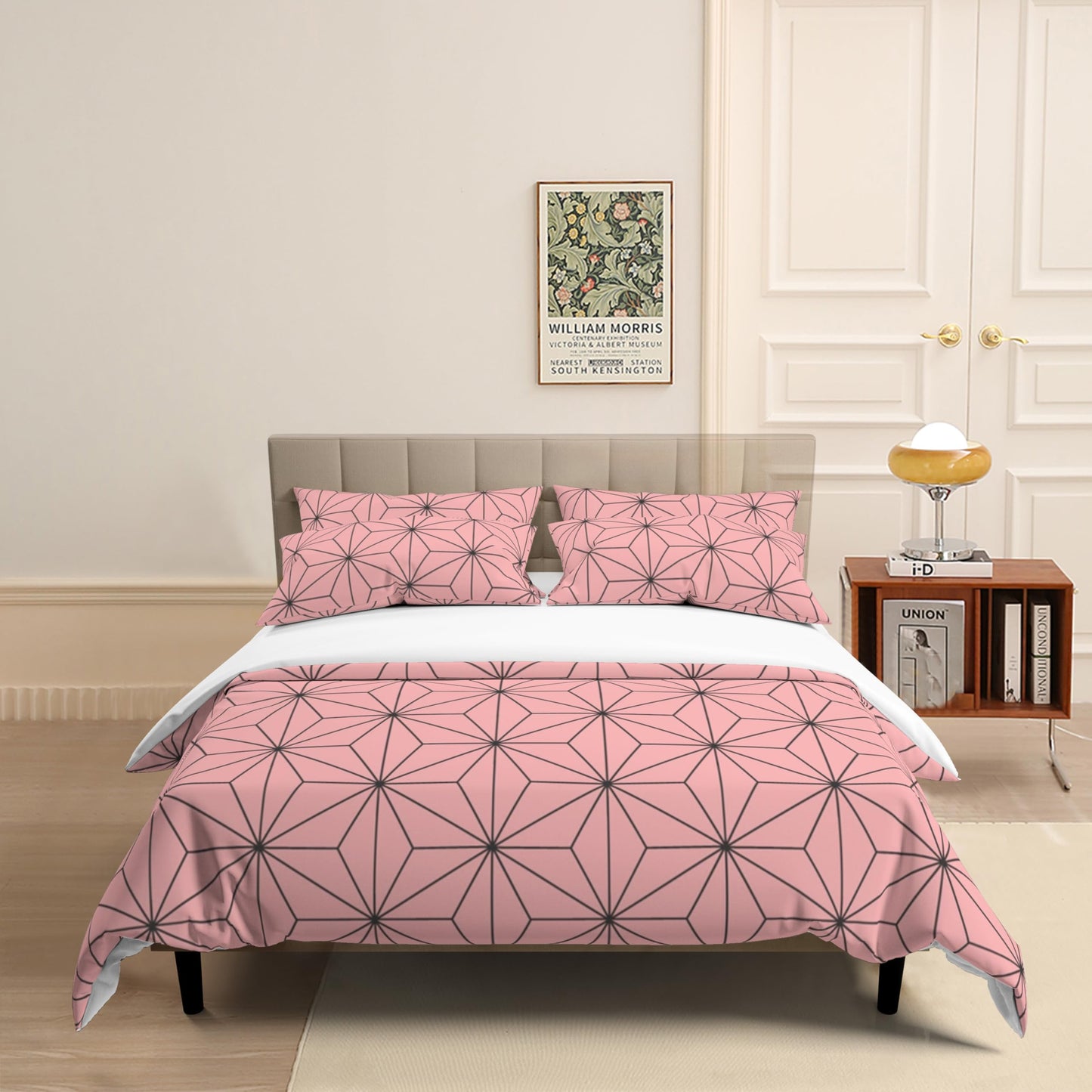 INFLAG Anime Bedding Set, 3-Piece Anime Duvet Cover Full Size Ultra Soft Breathable 3D Printed Microfiber Comforter Cover, Cartoon Quilt Cover with 2 Pillowcases (Full,Pink)