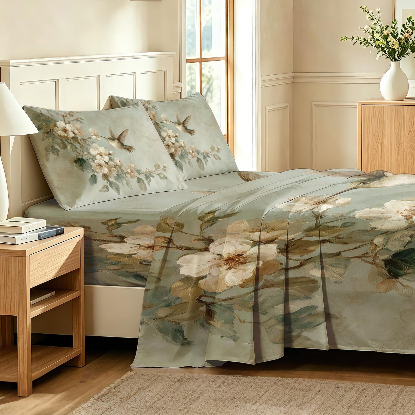 Bird and Flower Bedding Set 4 Pcs Hummingbird Full Sheets