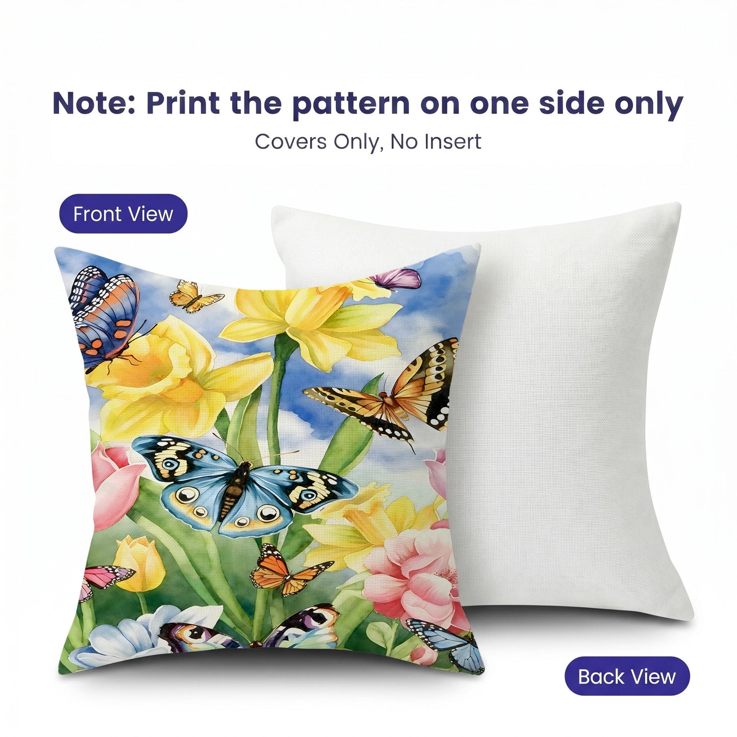 mellicoma Waterproof Outdoor Pillow Covers 18x18 Pack of 2 Watercolor Butterflies and Flowers Throw Spring Outdoor Pillows for Garden Funiture Patio Home
