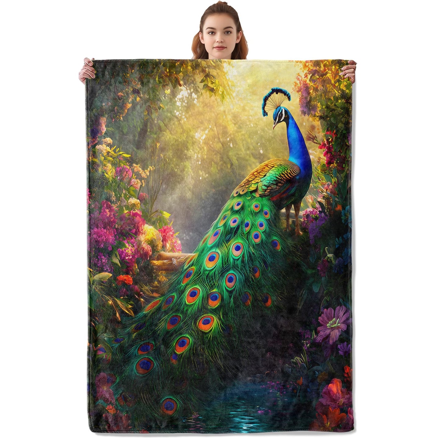 Kibue Beautiful Peacock Blanket Warm & Cozy Flannel Throw Blanket - Soft Plush Lightweight Blankets for Travel, Sofa, Bedroom, Office, Home Decor for Adults Kids Women 60"×50"
