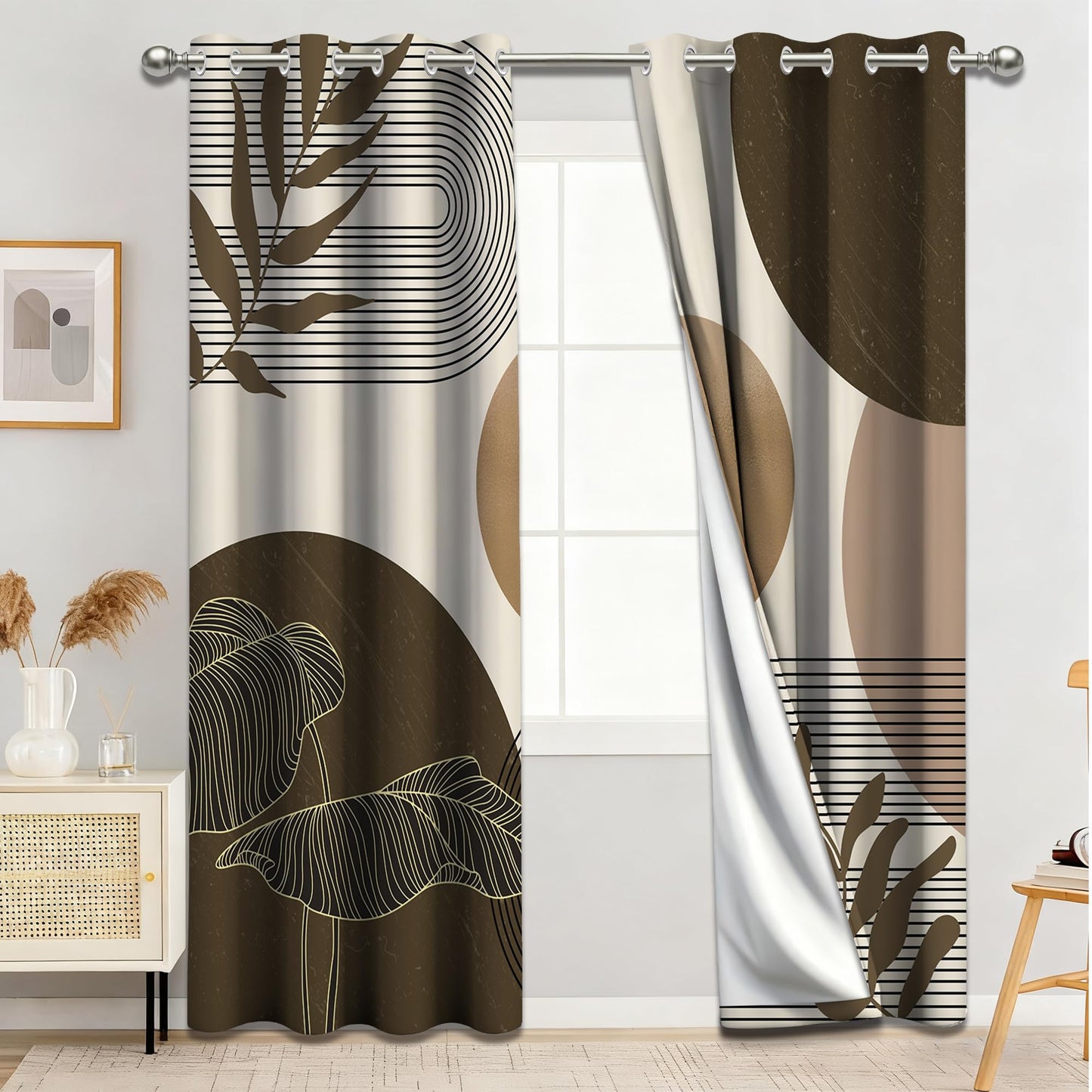 Keeuy Brown and Beige Blackout Curtains, 52x84 inch, 2 Panels