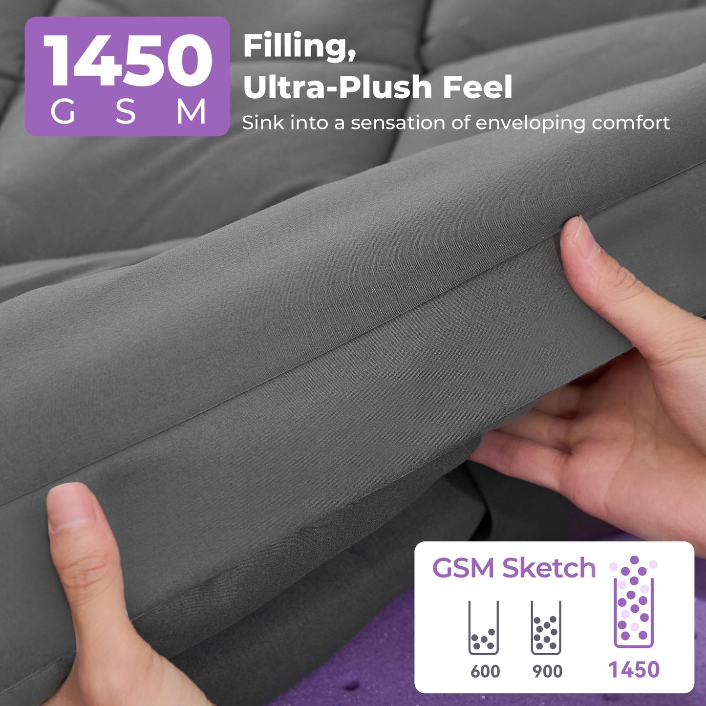 SINWEEK 5 Inch Dual Layer Memory Foam Mattress Topper Queen Size, 2 Inch Gel Memory Foam Plus 3 Inch Plush Soft Pillow Top Cover Filled with 1450GSM Down Alternative Filling,Gray