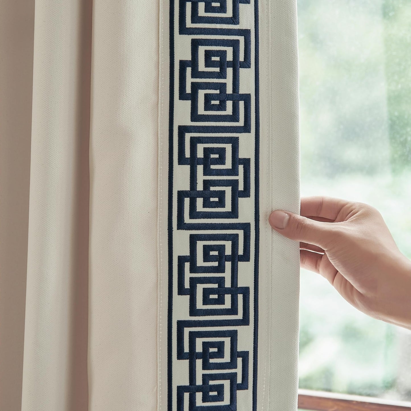 VisionaryHomeDesign Cotton Blend Yellow Cream Curtain - Geometric Trim, Soft, Durable - Elevate Your Space with Retro Details(2 Panels) (50‘’W x 96‘’L)