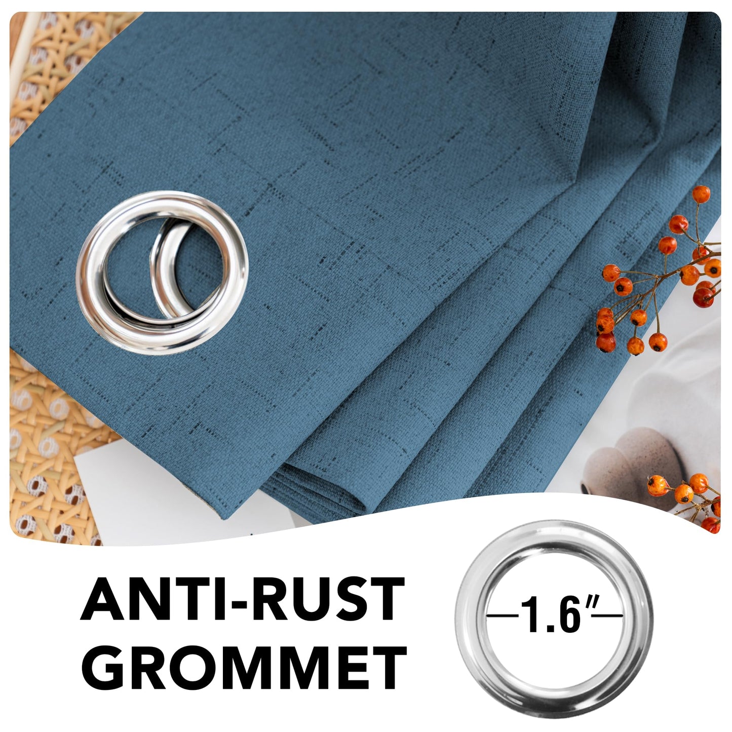 H.VERSAILTEX 100% Blackout Curtains for Bedroom Thermal Insulated Linen Textured Curtains Heat and Full Light Blocking Drapes Living Room Curtains 2 Panel Sets, Blue Sapphire, 42x63 Inch
