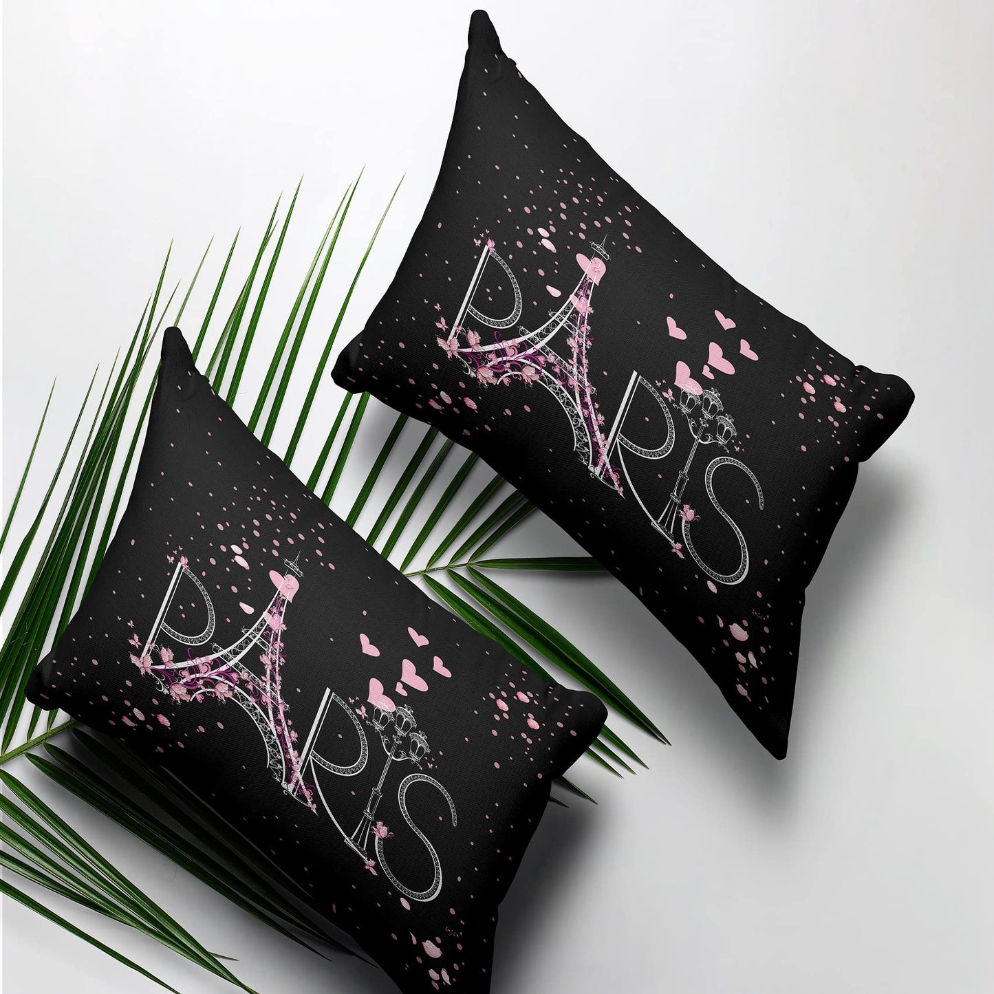 HAOHAY Eiffel Tower Comforter Set - Chic Paris Bedding Set with Romantic Theme - Black Pink Bedroom Decor - Modern French Style Comforter Set - Full Size with 2 Pillow Cases