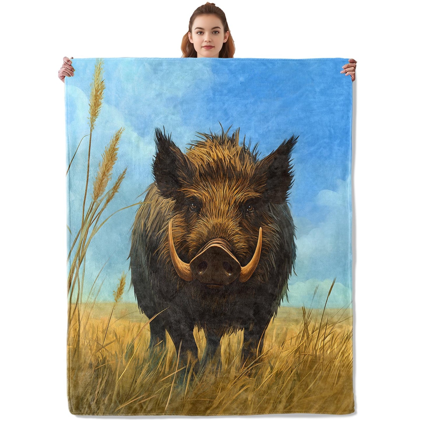 Kibue Prairie Wild Boar Blanket, Soft Warm Cozy Flannel Throw - Plush Lightweight Blankets for Travel, Decor, Bedroom, Office - Ideal Gifts for Adults Kids Women Men 60"×50"