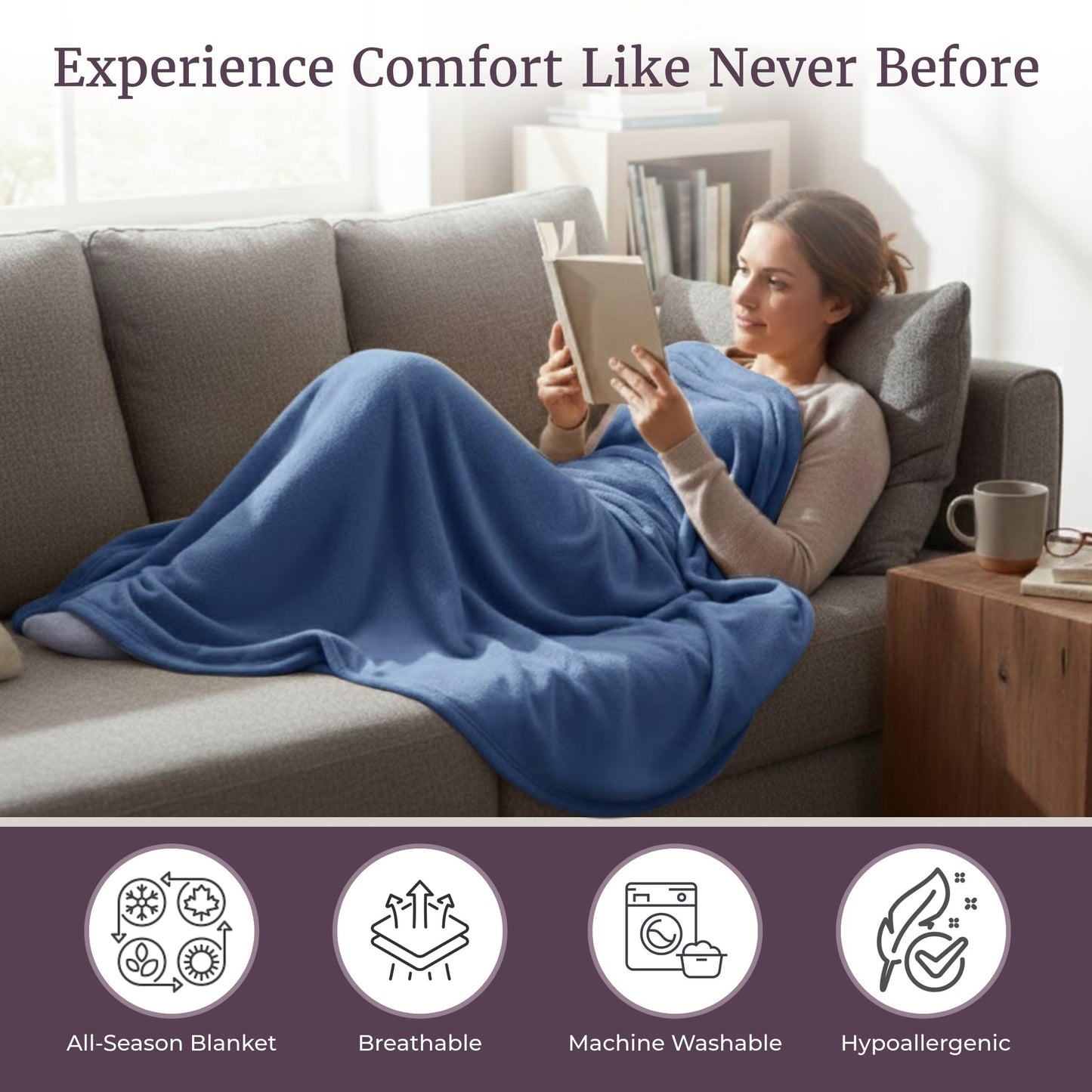 Flannel Fleece Blanket - 60x70 Oversized, Soft, and Plush Microfiber Throw - Lightweight Decor for Beds, Sofas, and Chairs by Lavish Home (Blue)