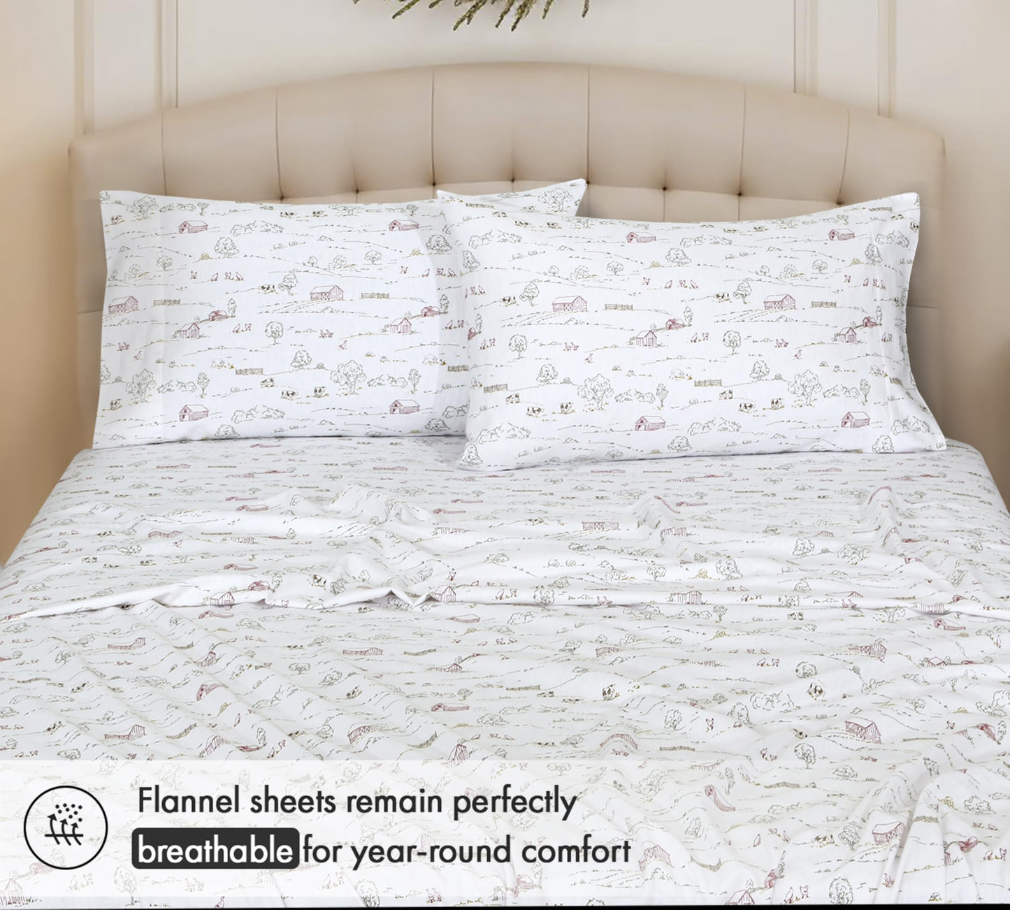 RUVANTI Flannel Sheets Queen Size - 100% Cotton Double Brushed Bed Sheets, Deep Pockets 16 Inches Queen Sheet Set, All Seasons Breathable & Extra Soft - Warm & Cozy, 4 Piece, Rustic Homestead