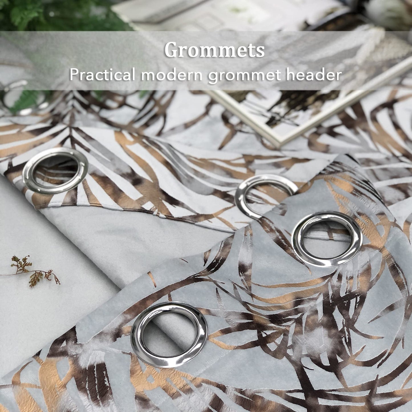 always4u Multi Colour Foil Print Velvet Curtains for Living Room Rainforest Leaves Modern Window Drapes 2 Panels 54 * 95 Silver Velour Curtains
