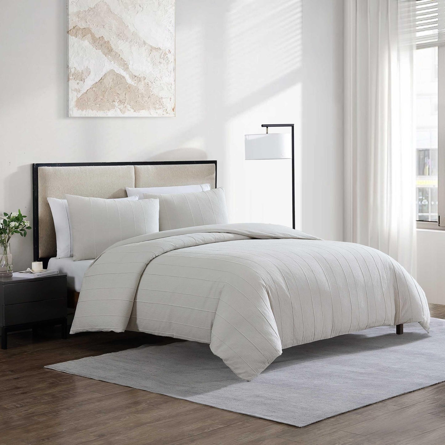 Vera Wang - King Comforter Set, Soft Cotton Bedding w/Smooth Cotton Percale Reverse, Lightweight for Year Round Comfort, 3 Piece Bed Set w/Matching Pillowcases (Woven Tucks Beige)