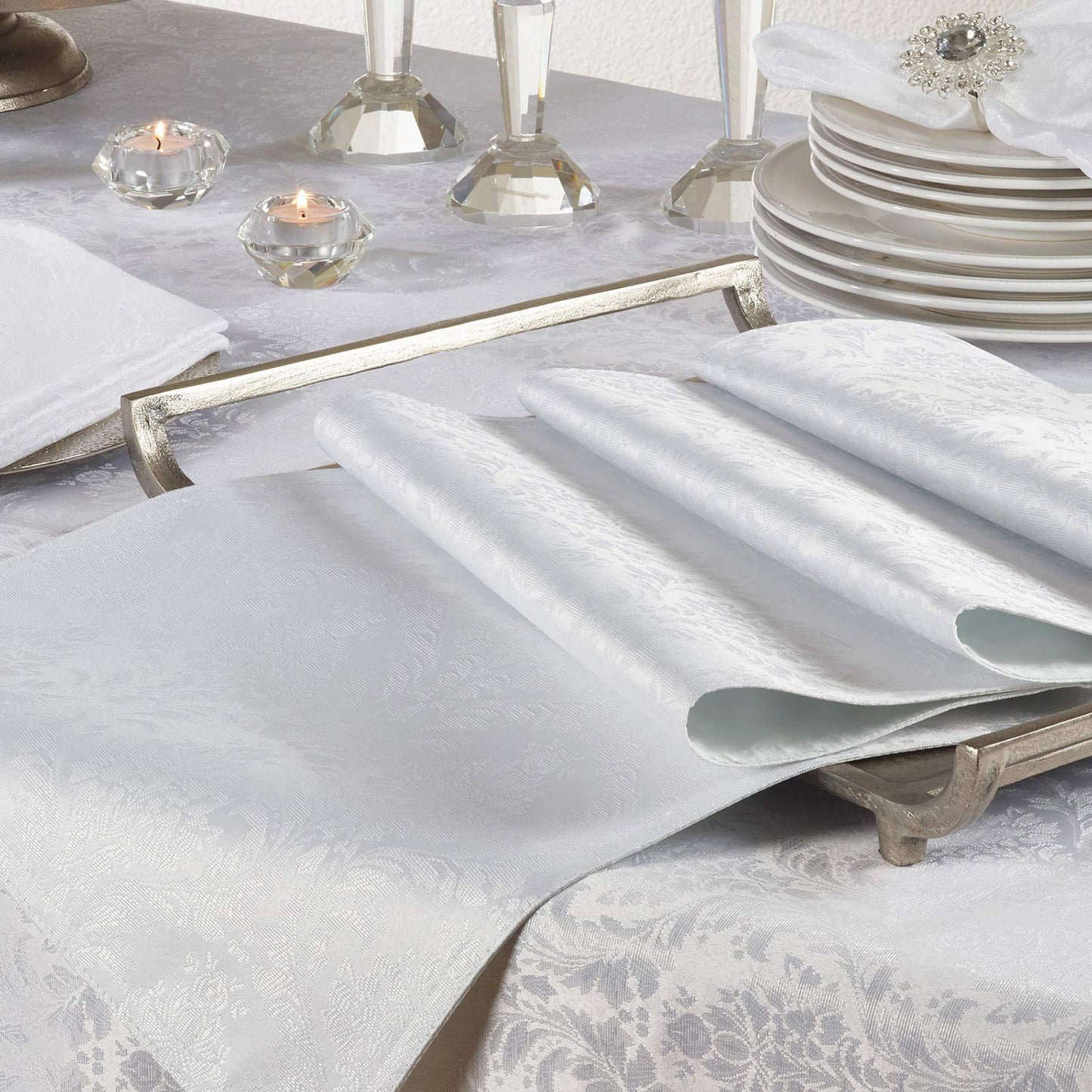 Occasion Gallery White 100% Polyester Victorian Damask Tablecloth, 70" X 180" Rectangle