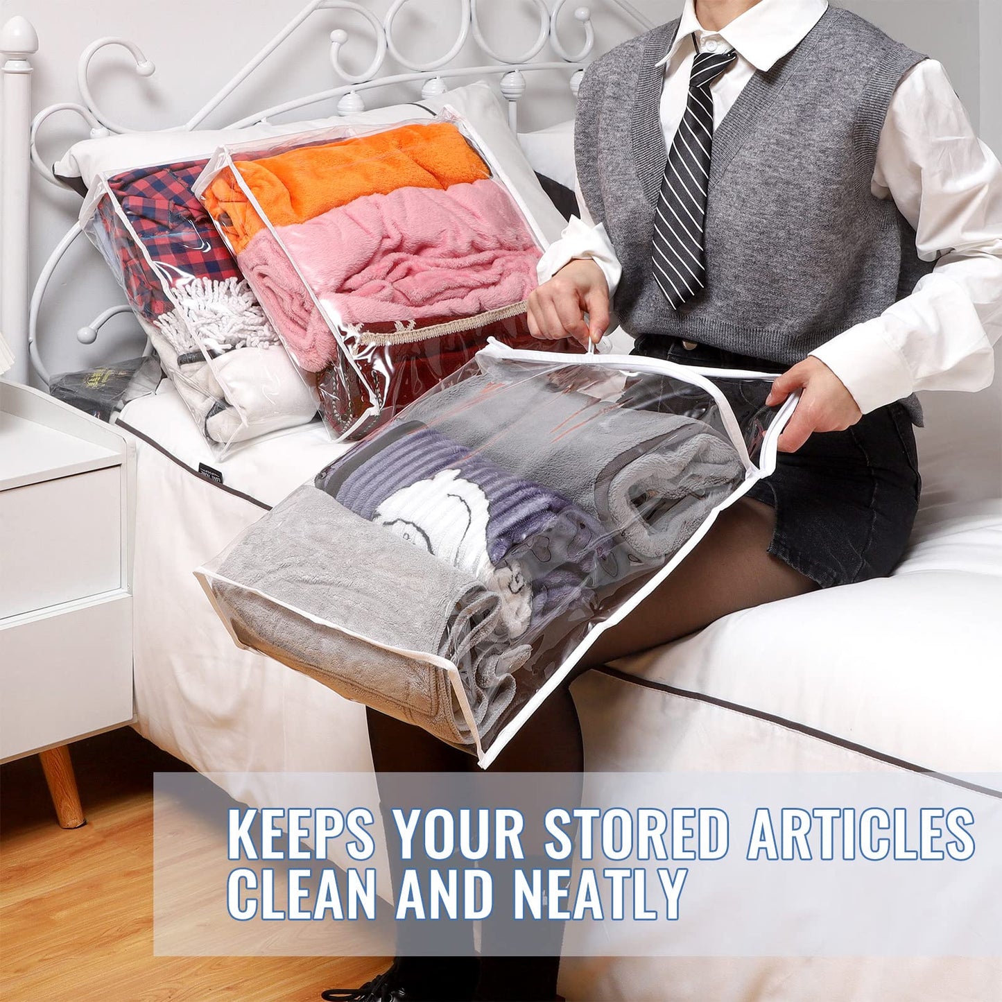 6 Packs Clear Zippered Storage Bags Sweater Moth Bags Vinyl Plastic Storage for Blankets Clothes Bed Sheet Organizer with Zipper for Closet Linen Sweater Clothes Comforters Pillow(16 x 14 x 4 Inch)