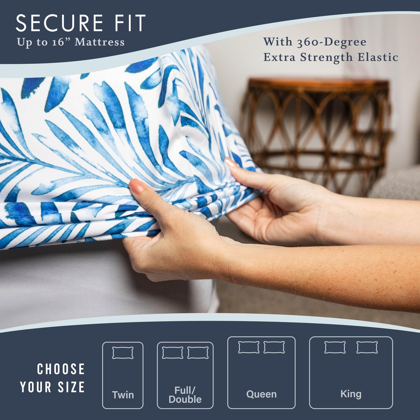 Where The Polka Dots Roam Blue Indigo Palms Floral Bedsheet Queen Size, Super Soft Wrinkle Resistant Tropical Leaves Pattern Bedding Set, Vibrant Solid Print All-Season Bed Sheets for Girls, Teens
