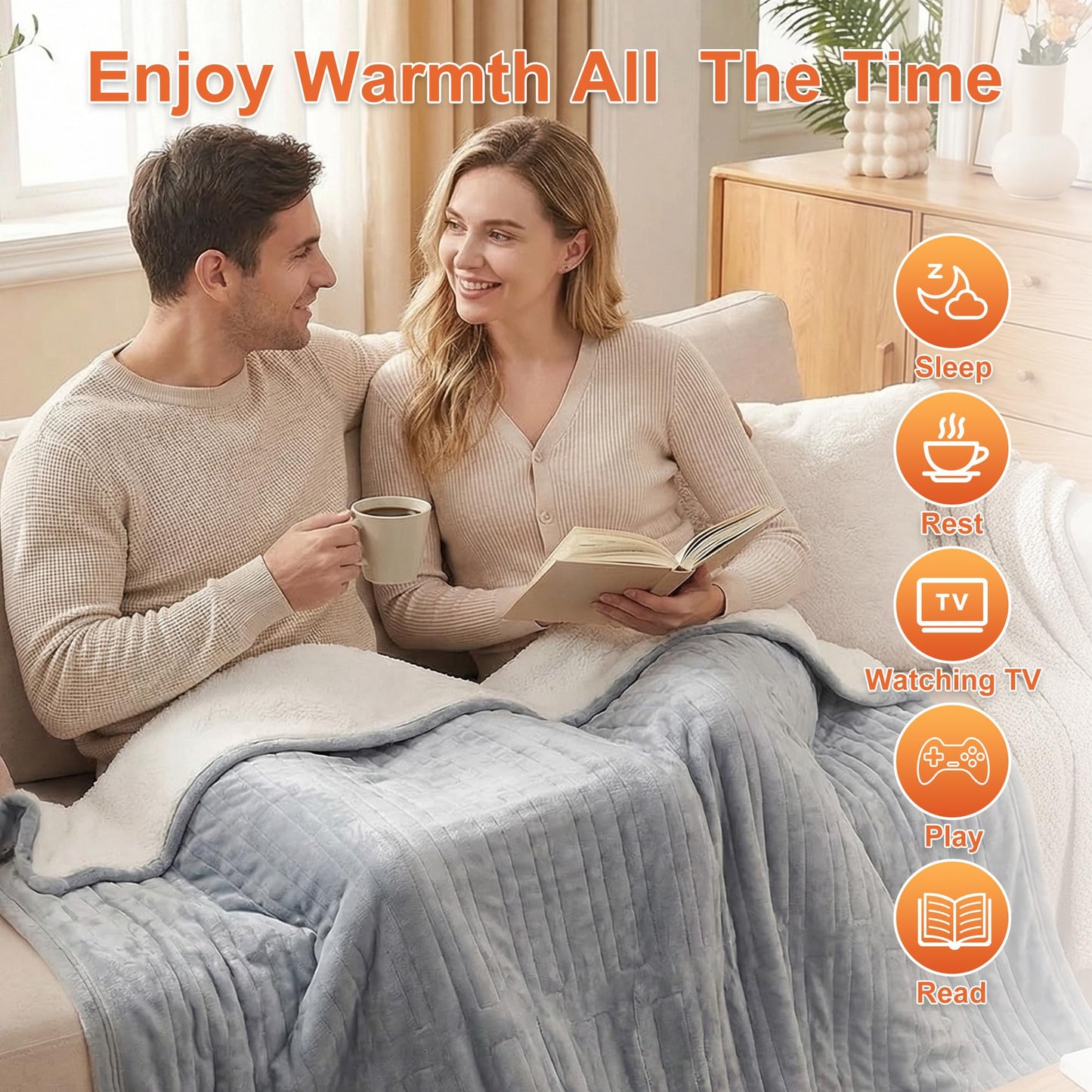 Myiosus Heated Blanket Throw Blanket, Fast Heating Electric Blanket with 9 Heating Levels & 9 Time Settings, Soft Velvet Sherpa Heated Throw, UL & FCC, Warm Gifts for Women & Men (50"x60", Grey)