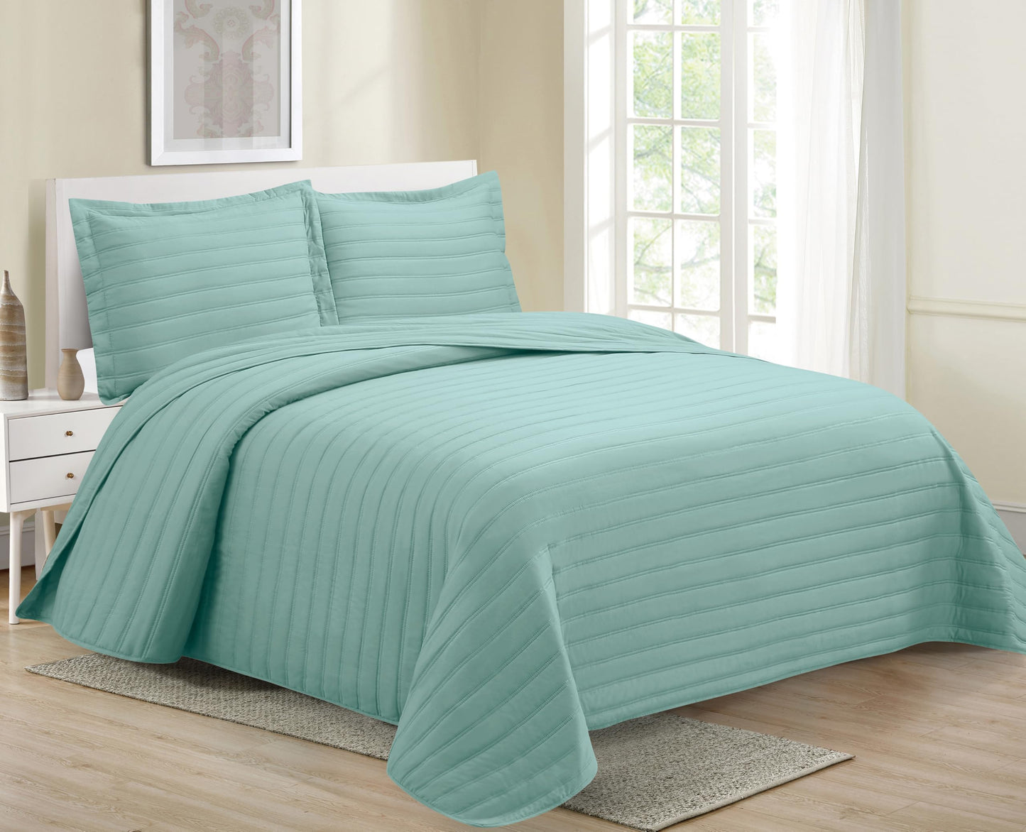 MK Collection Embossed Modern Quilt Oversized Coverlet Bedspread Set Solid Color New #Nancy (Aqua, King/Cal King)