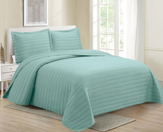 MK Collection Embossed Modern Quilt Oversized Coverlet Bedspread Set Solid Color New #Nancy (Aqua, King/Cal King)