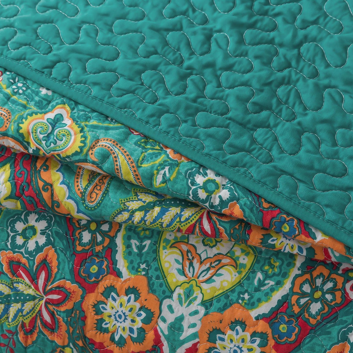 BEDIFANY Green Queen Comforter Set 3 Pieces, Cotton Queen Size Quilts for Bed, Lightweight Boho Quilted Bedspread for All Season