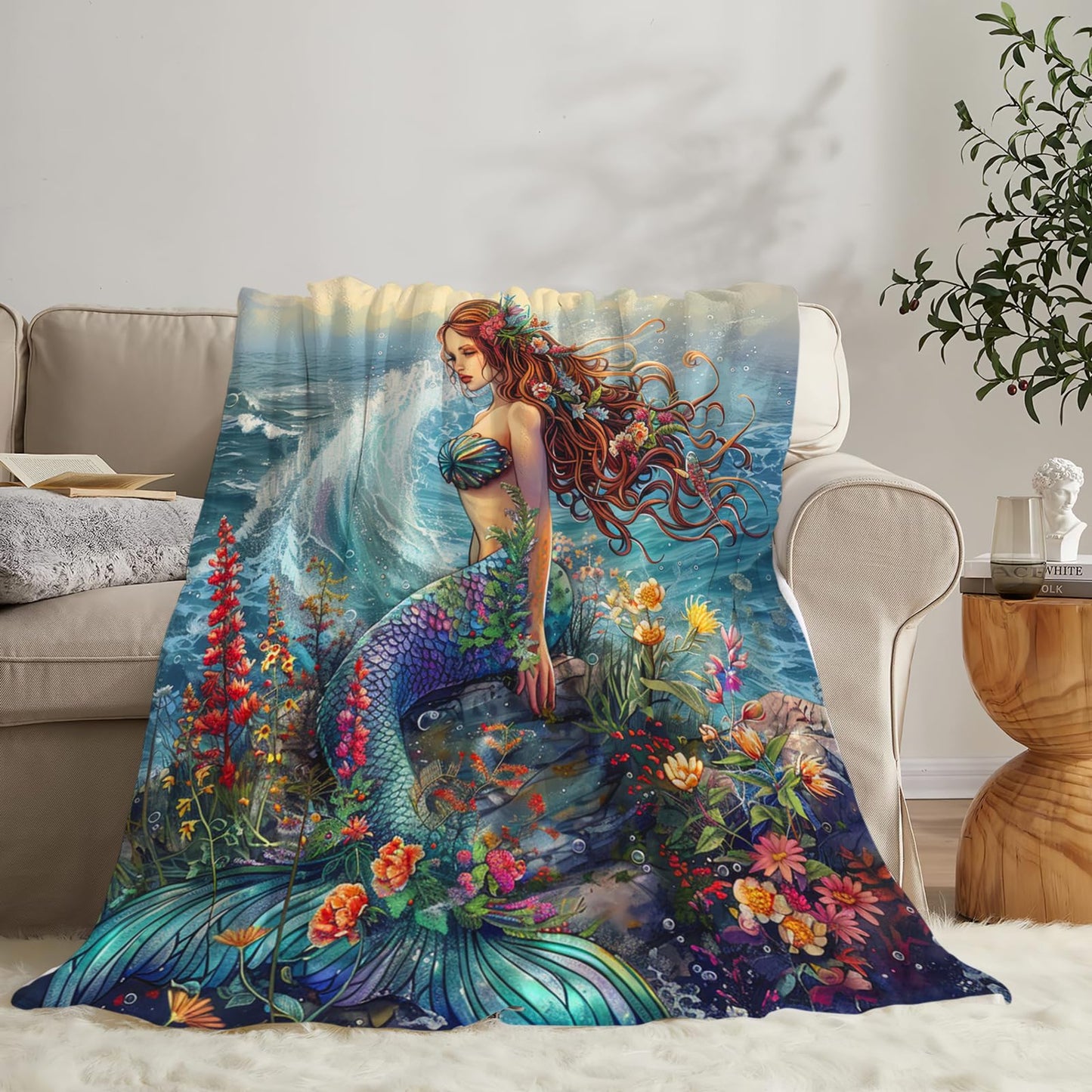 Tijuboni Mermaid Throw Blanket Mermaid Gifts for Girls Women Boys Men Kids Adults Soft Flannel Fleece Blanket for Couch Sofa Bed Home Decor 40"x50"