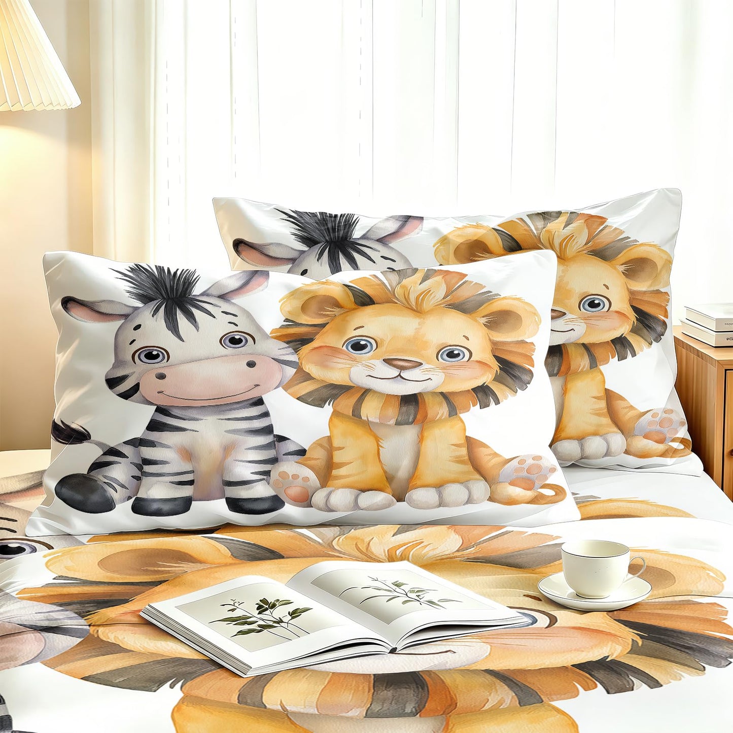 Lion Zebra Bedding Set 3 Pcs Jungle Animal Twin Sheets