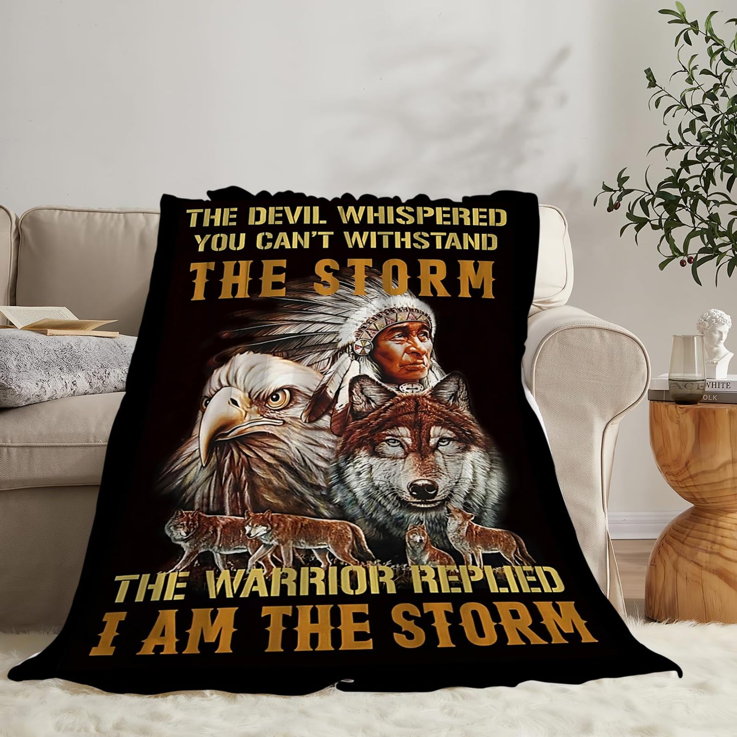 Tijuboni Native American Throw Blanket Indian Wolf Eagle Gifts for Women Men Girls Boys Kids Adults Soft Flannel Fleece Blanket for Couch Sofa Bed Home Decor 40"x50"