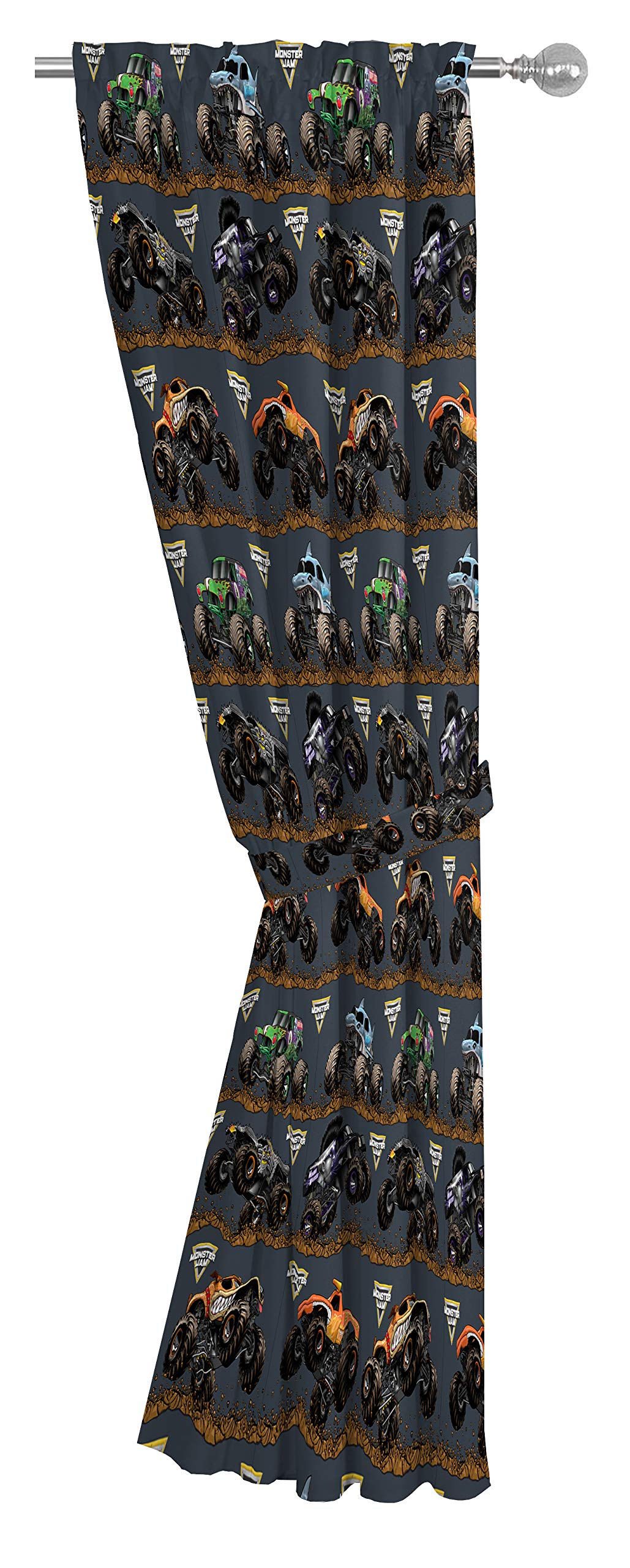 Jay Franco Monster Jam Kids Curtains, 4-Piece Drape Set with 2 Tiebacks, 42" W x 63" L Rod Pocket Window Drapes, Super Soft Microfiber, Light Filtering, Machine Washable (Officially Licensed)