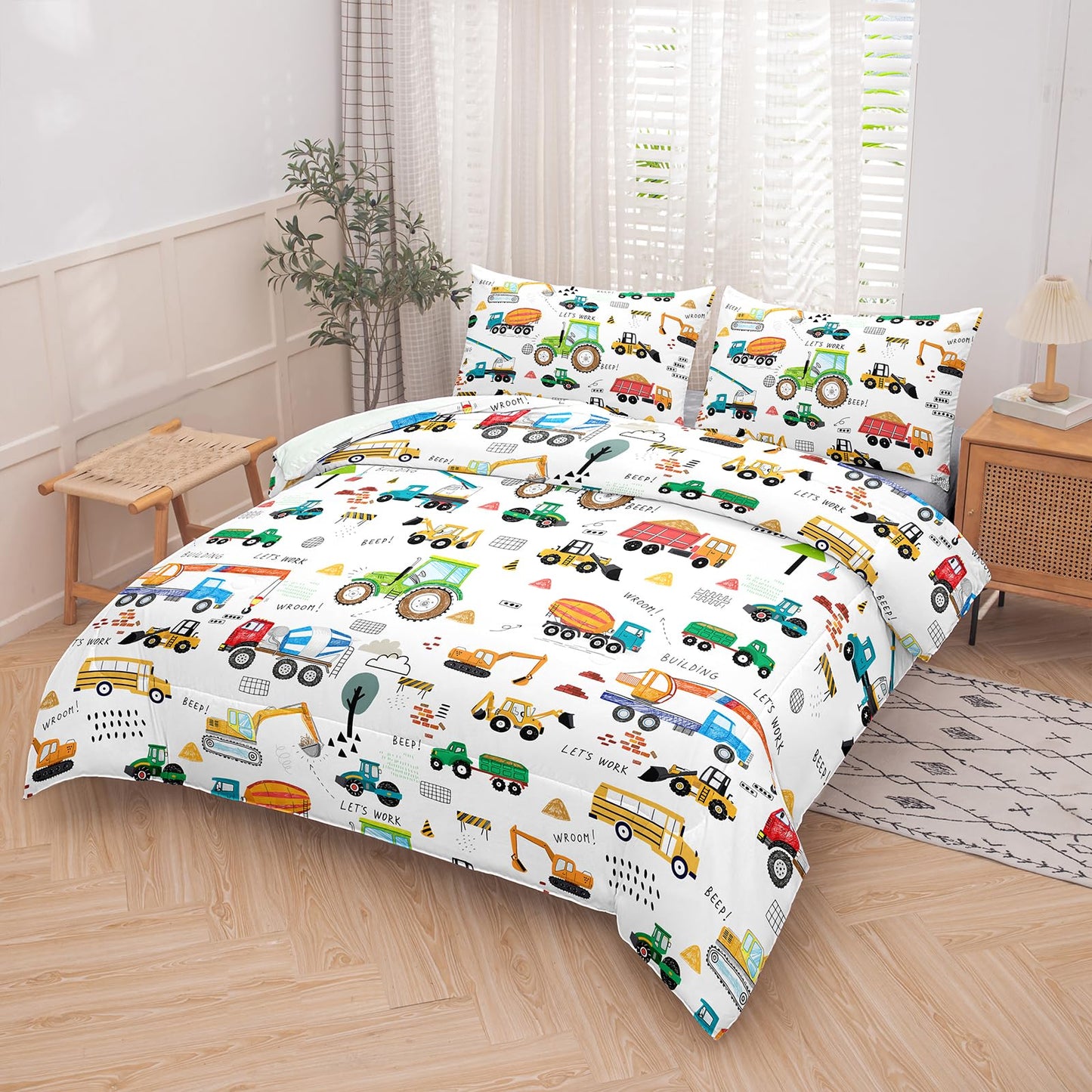 Peopleareok Construction Comforter Set Twin (68x86 Inch), 2 Pieces Construction Excavator Tractor Bedding Sets for Boys Toddler Children, Super Soft Microfiber Comforter with 1 Pillowcase