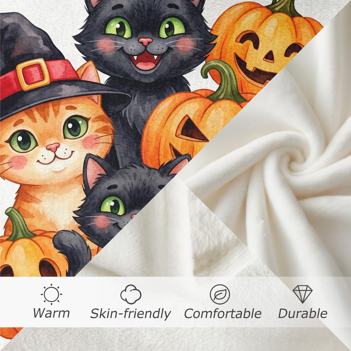 GEDAEUBA Halloween Blankets and Throws - Cute Black Cat and Pumpkin Fleece Blanket Throw, Soft Cozy Blankets & Throws for Couch, Bed, and Sofa, 50x60 inches