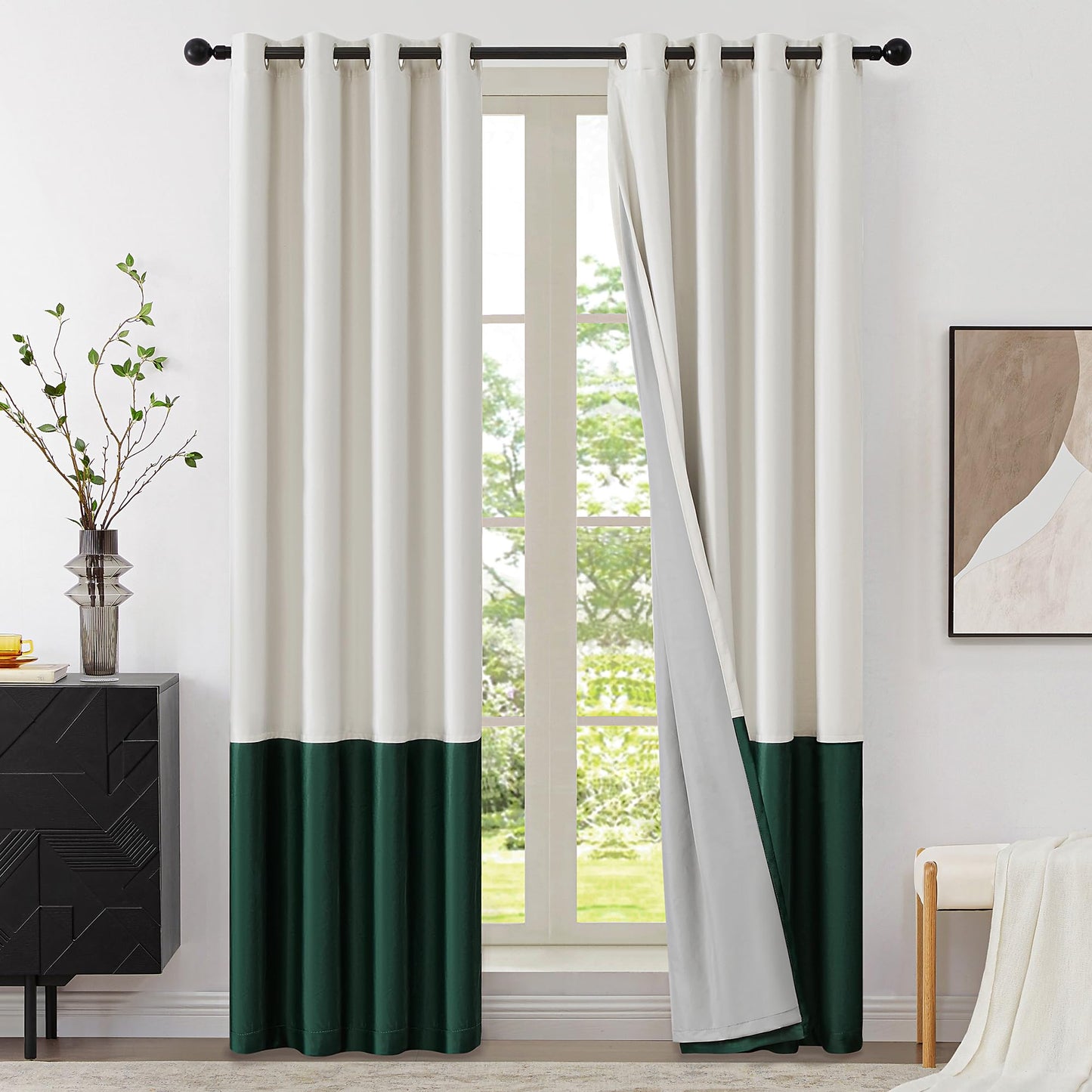 BULBUL Ivory 100% Full Blackout Velvet Curtains,120 inches Long Cream Olive Green Modern Liner Curtains Thermal Drapes Panels for Living Room Bedroom Grommet Set of 2