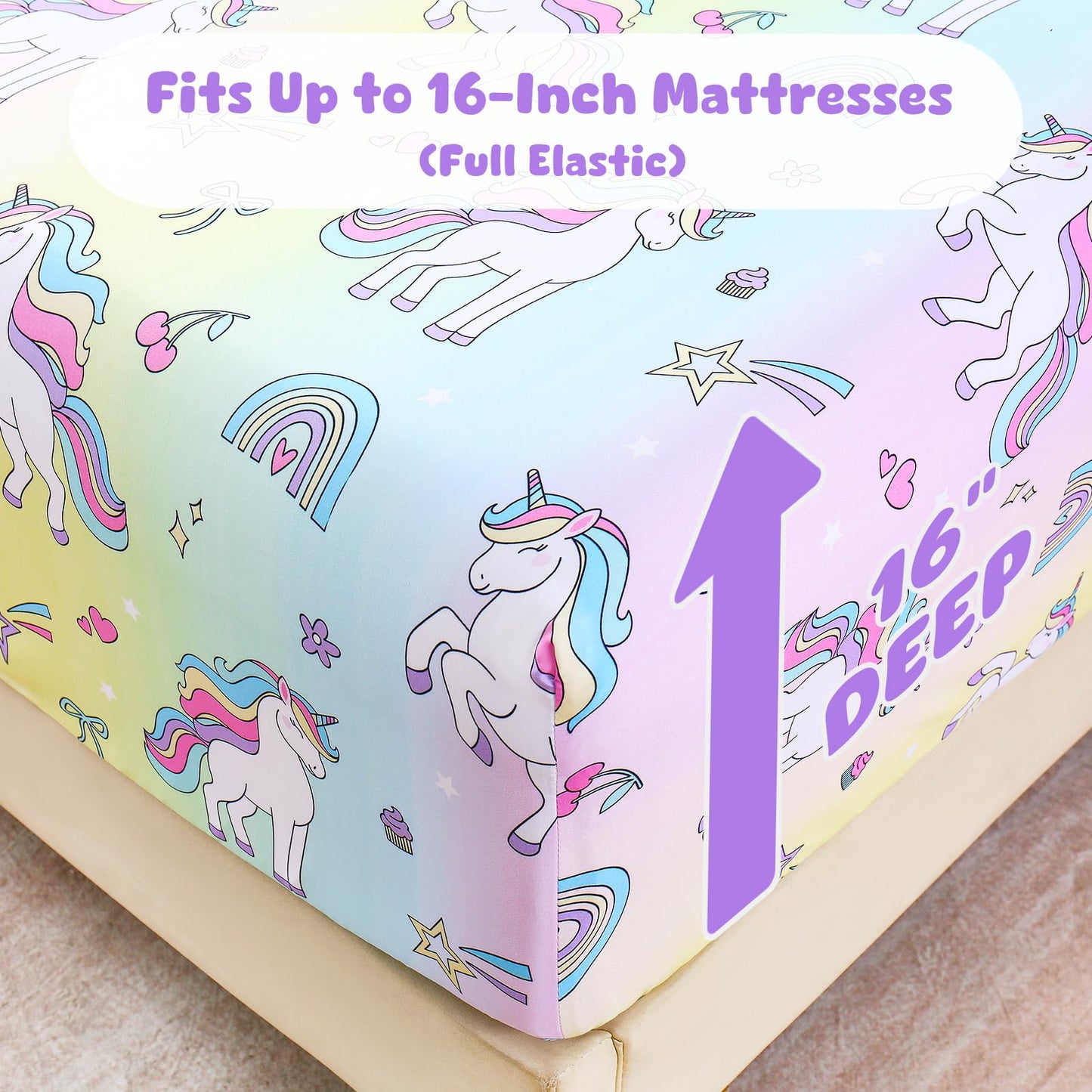 LONAVA Twin Sheet Set Kids - 3 Pieces Soft Microfiber Cartoon Style Bedsheets for Boys Girls Teens, Oeko TEX, Breathable Deep Pocket Sheets (Rainbow Unicorn)