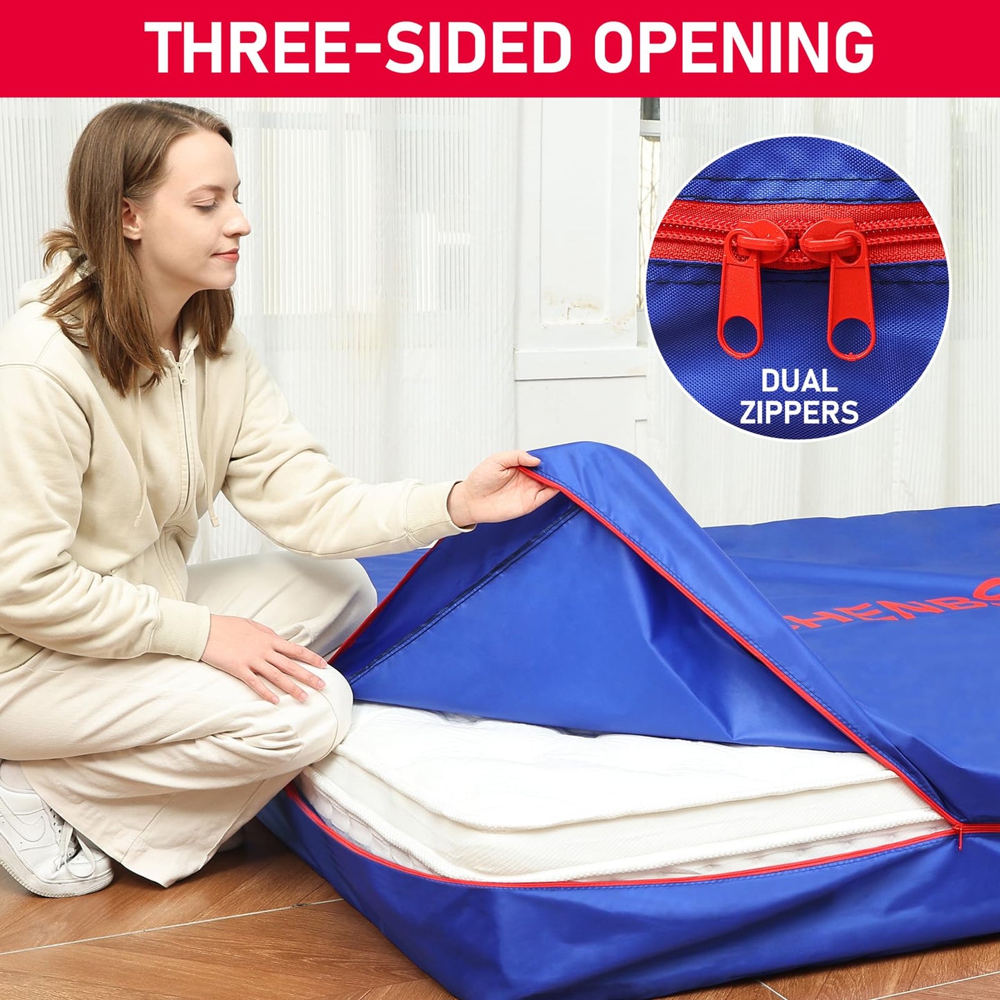 ZCHENBS Cal King Mattress Bags for Moving, Mattress Storage Bag with 12 Reinforced Handles & Strong Zipper, Heavy-Duty Waterproof Mattress Cover Bed Protector Reusable Moving Supplies, Blue