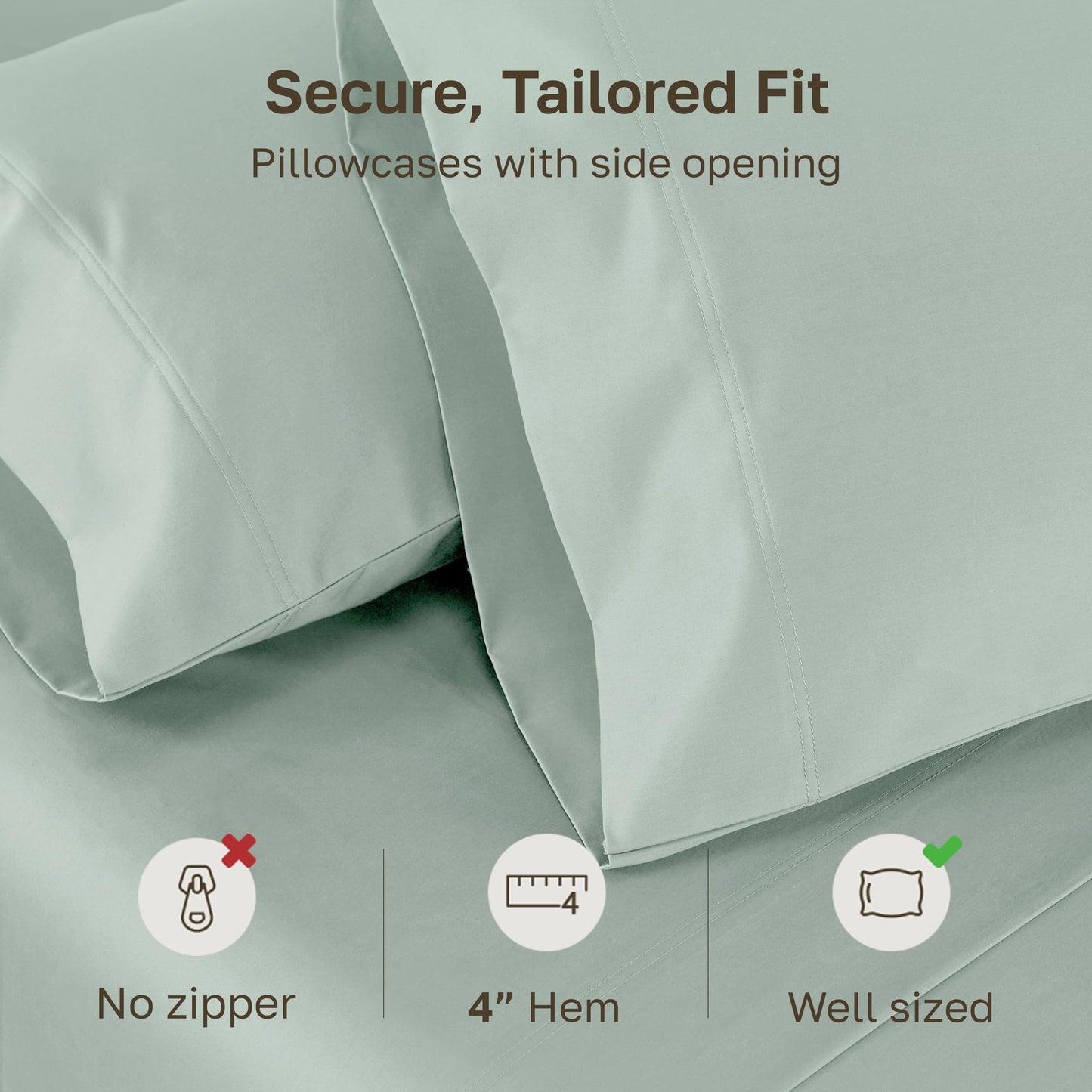 California Design Den Heirloom Soft, Smooth & Thick Certified 800 Thread Count 100% Cotton Sateen, 2 Pillow Cases King Size, Fits King Pillows (Soft Celadon)