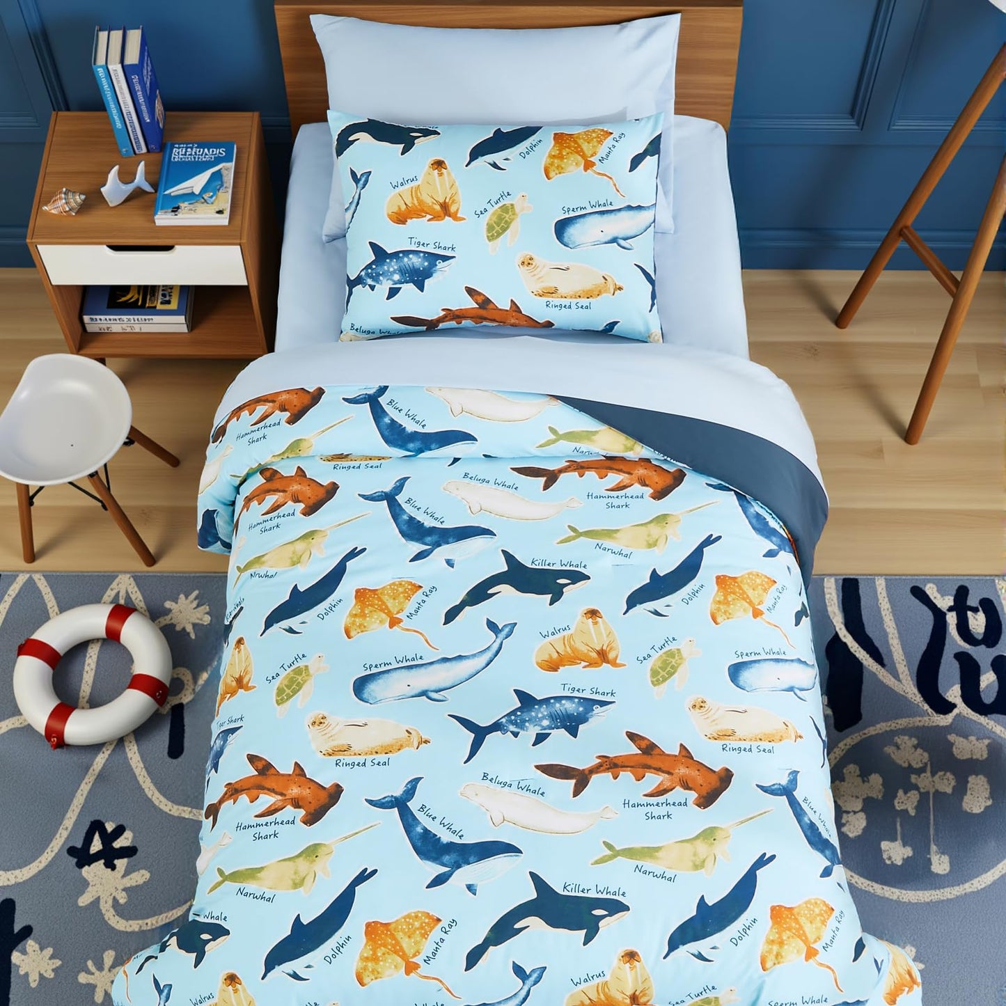 Kaleido Space Twin Comforter Set for Boys Kids - 5 Pieces Glow in The Dark Ocean Animals Twin Bedding Sets for Kids, Ultra Soft Bed in A Bag with Sheets