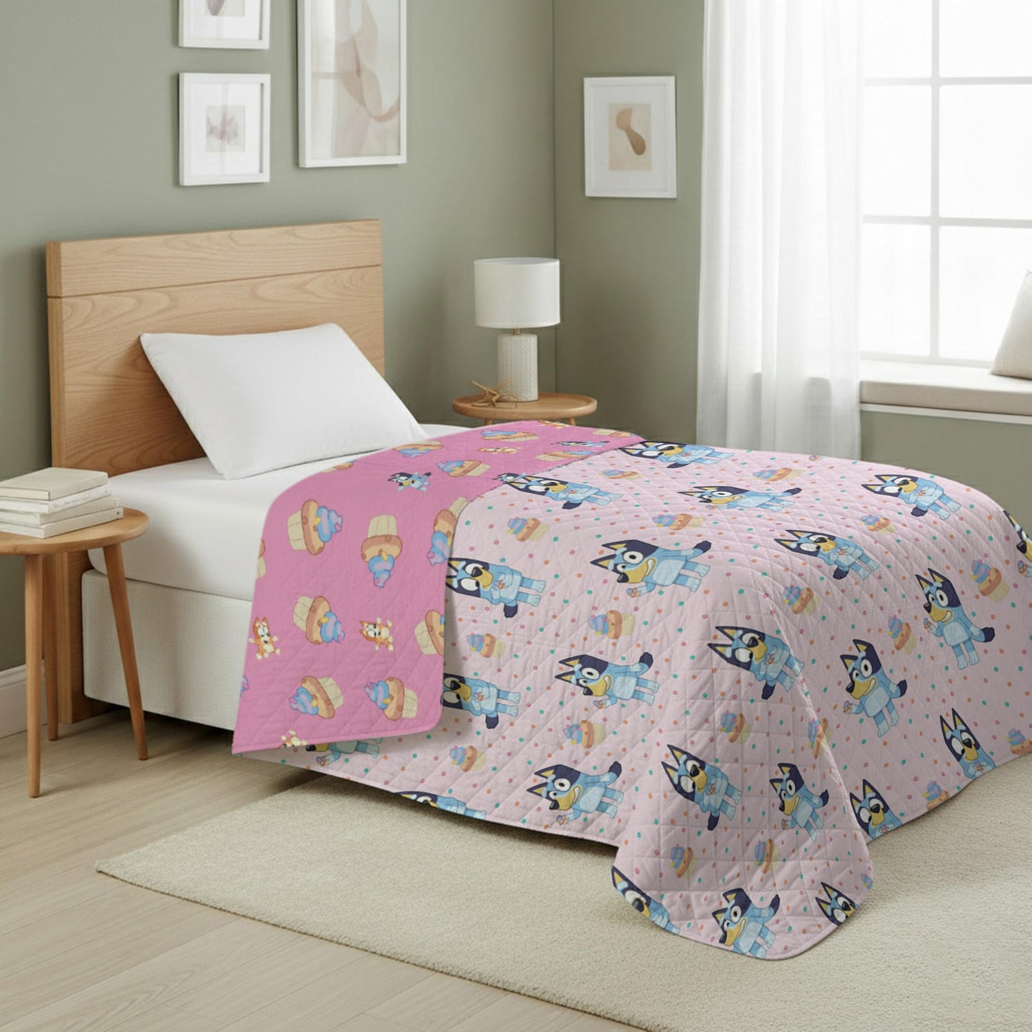 Northwest Bluey Cupcake Stars Quilted Reversible Throw Blanket – Official BlueyThrow Blanket, for Any Kid - Bed, Couch, or Playroom, 60 x 80 Inches