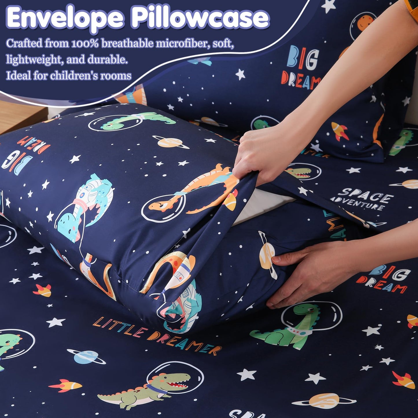 CIMVI Kids Full Size Bed Sheets Dinosaur Space Sheet Sets for Boys 15-Inch Deep Pocket Fitted Sheet Soft Breathable Microfiber Bedsheet with Pillowcase Children Room Decor