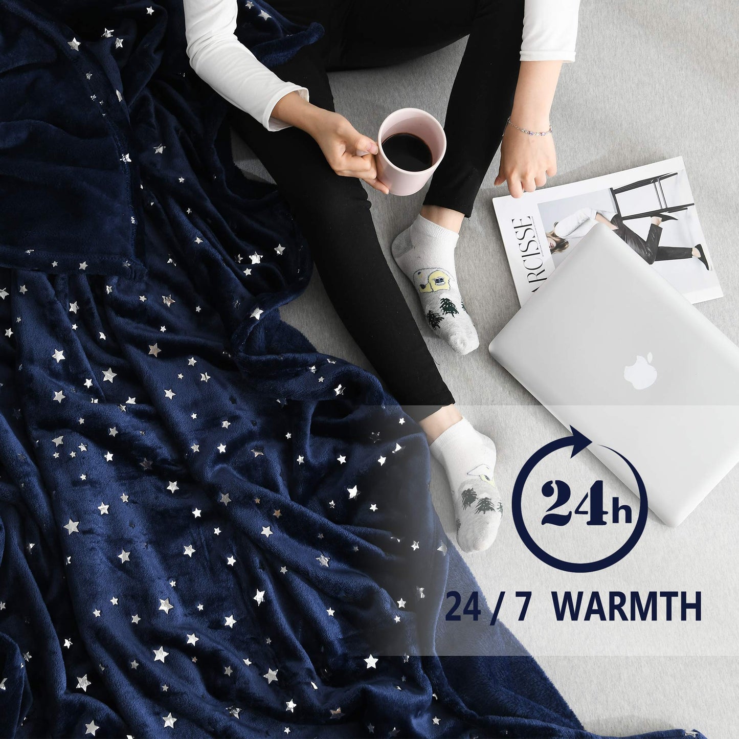 NANPIPER Throw Blanket, Ultra Soft Thick Microplush Bed Blanket, All Season Premium Fluffy Microfiber Fleece Throw for Sofa Couch (Twin Size 65"x80", Navy Blue)