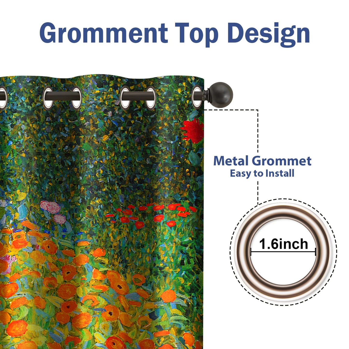 Jekeno Blackout Curtains Flower Garden by Gustav Klimt Home Bedroom Living Room Decoration Flowers Floral Darkening Grommet Window Drapes 2 Panel Set, 52"x63"