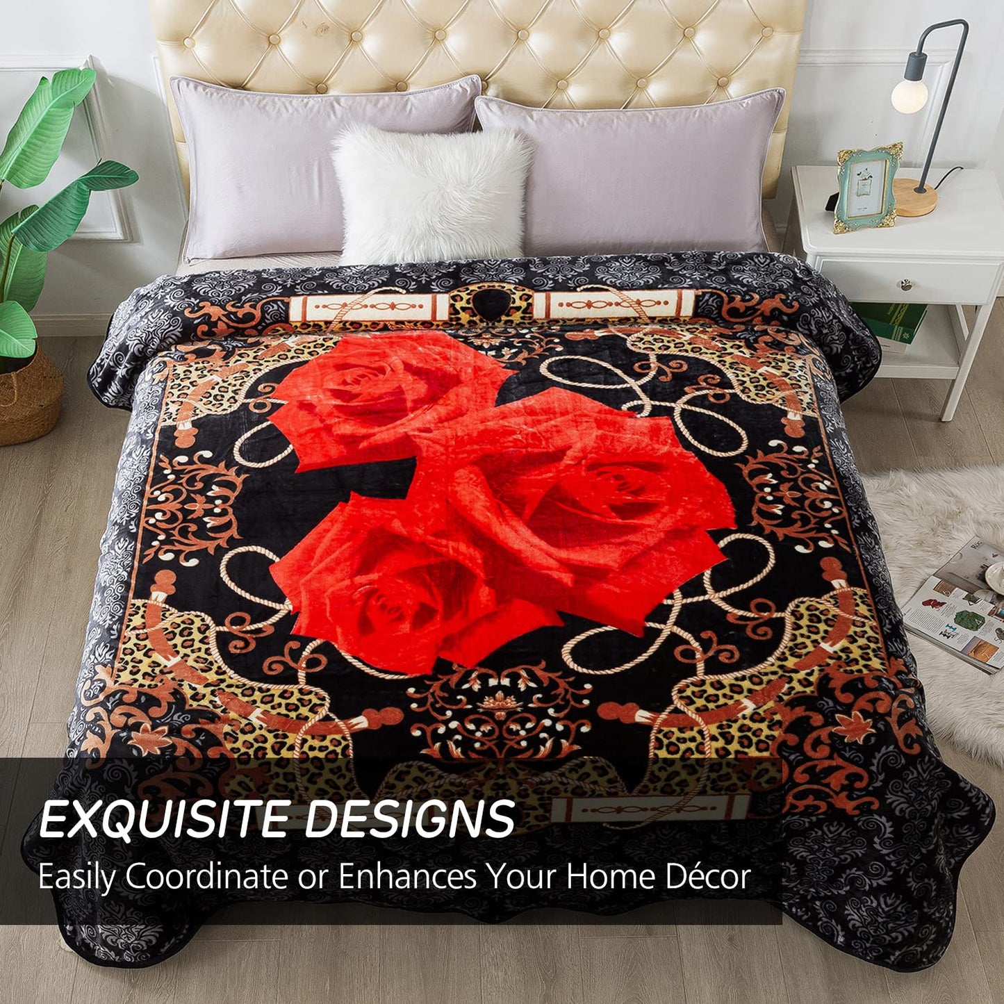 JYK Plush Fleece Blanket Queen Size 91" x 75", 3.7LBs 1 Ply Soft Korean Mink Warm Lightweight Bed Blanket for Autumn Winter