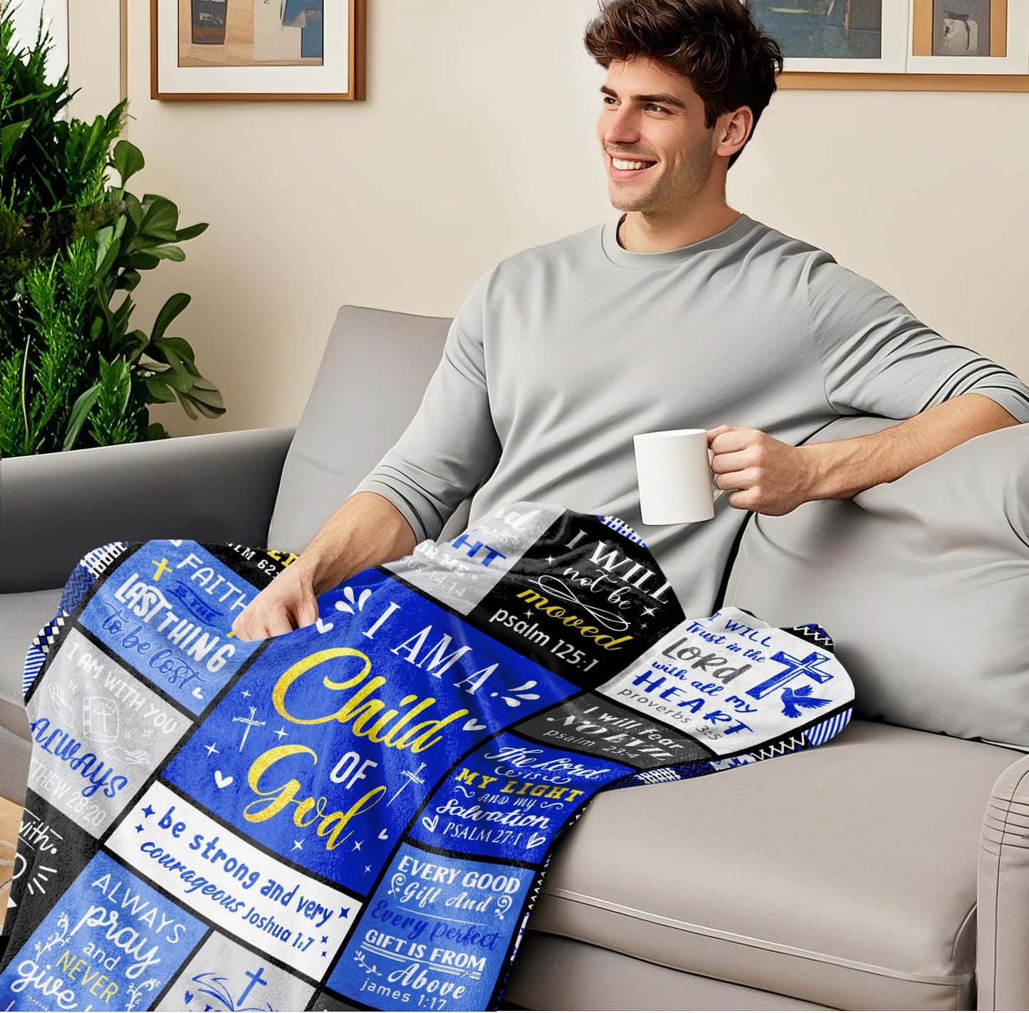 Molcunn Christian Blanket Gifts for Men, Baptism Gifts for Boys, Inspirational Birthday Religious Catholic Spiritual Gift for Man Son Dad, Bible Verse Throw Blanket 50"x40"