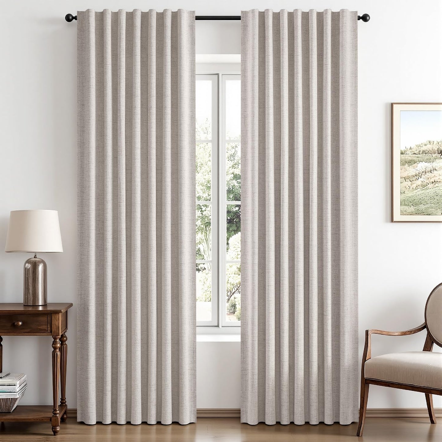 MIULEE 100% Blackout Linen Curtains for Bedroom, Ivory Solid Luxury Decor Thermal Insulation Room Darkening Drapes for Living Room Back Tab Rod Pocket 42 x 84 Inches, 2 Panels