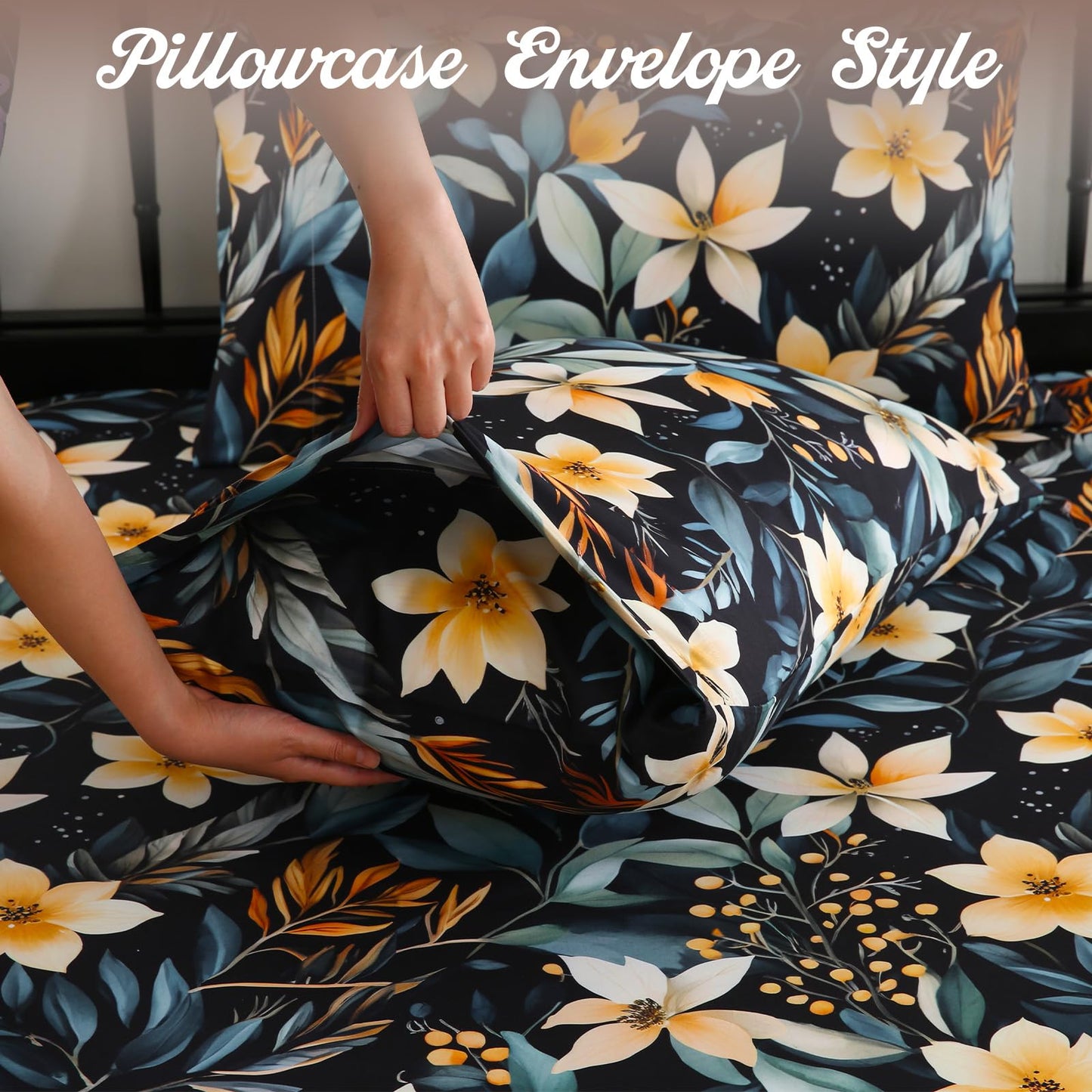 CozySmile 4 Pieces Queen Sheet Set Floral, Boho Sheets Soft Microfiber Deep Pocket, Floral Sheets (Queen, Tranquil Night Lily)