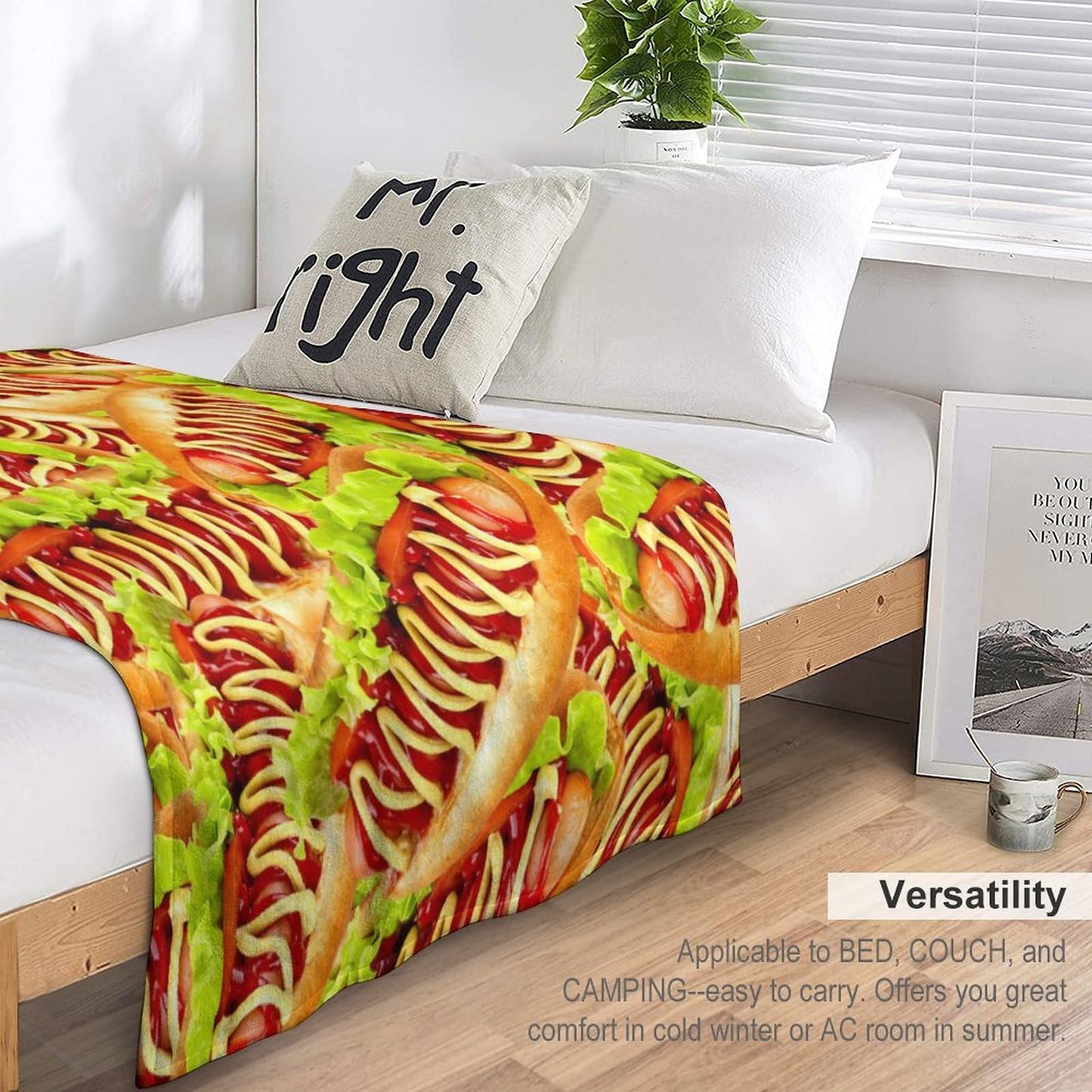 Throw Blanket for Teens Boys Girls and Adults Soft Warm Cozy Funny Food Midweight Flannel Blankets for Couch Sofa Bed Camping Travel Home Decor 50" X 60" (Hot Dog, Custom)