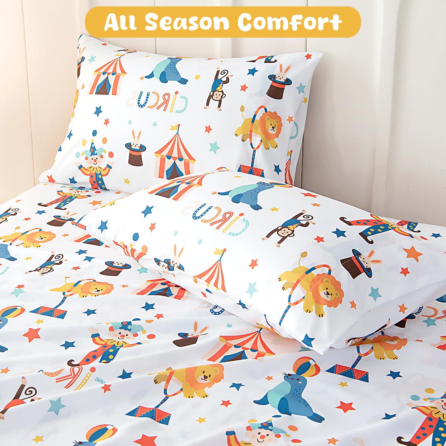 Swiftify Twin Sheets Set Kids for Boys & Girls Circus Clown, 3-Piece Bed Sheet Set for Toddler, Soft Brushed Microfiber Bedding, Deep Pocket, Wrinkle & Fade Resistant, Carnival Circus Clown